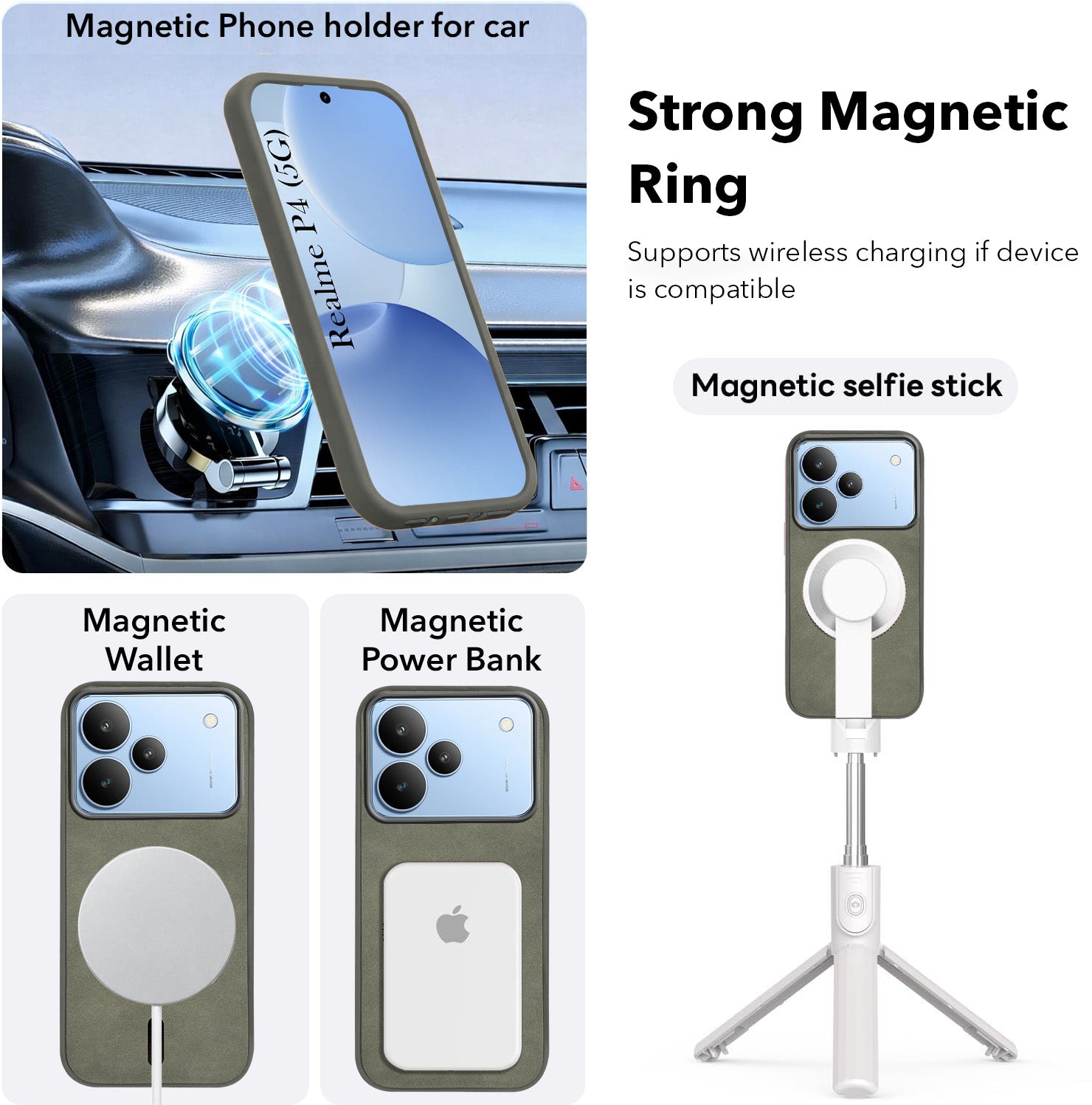 For Realme P4 Back Cover Case Leather Finish (MagSafe Compatible Wireless Charging | Soft Touch | Camera Bump Protection)