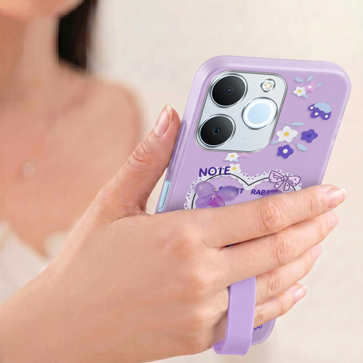 For Realme C71 Back Cover Case (3D Cute Heart Strap Holder | Camera Protection | Designer Girls Print)
