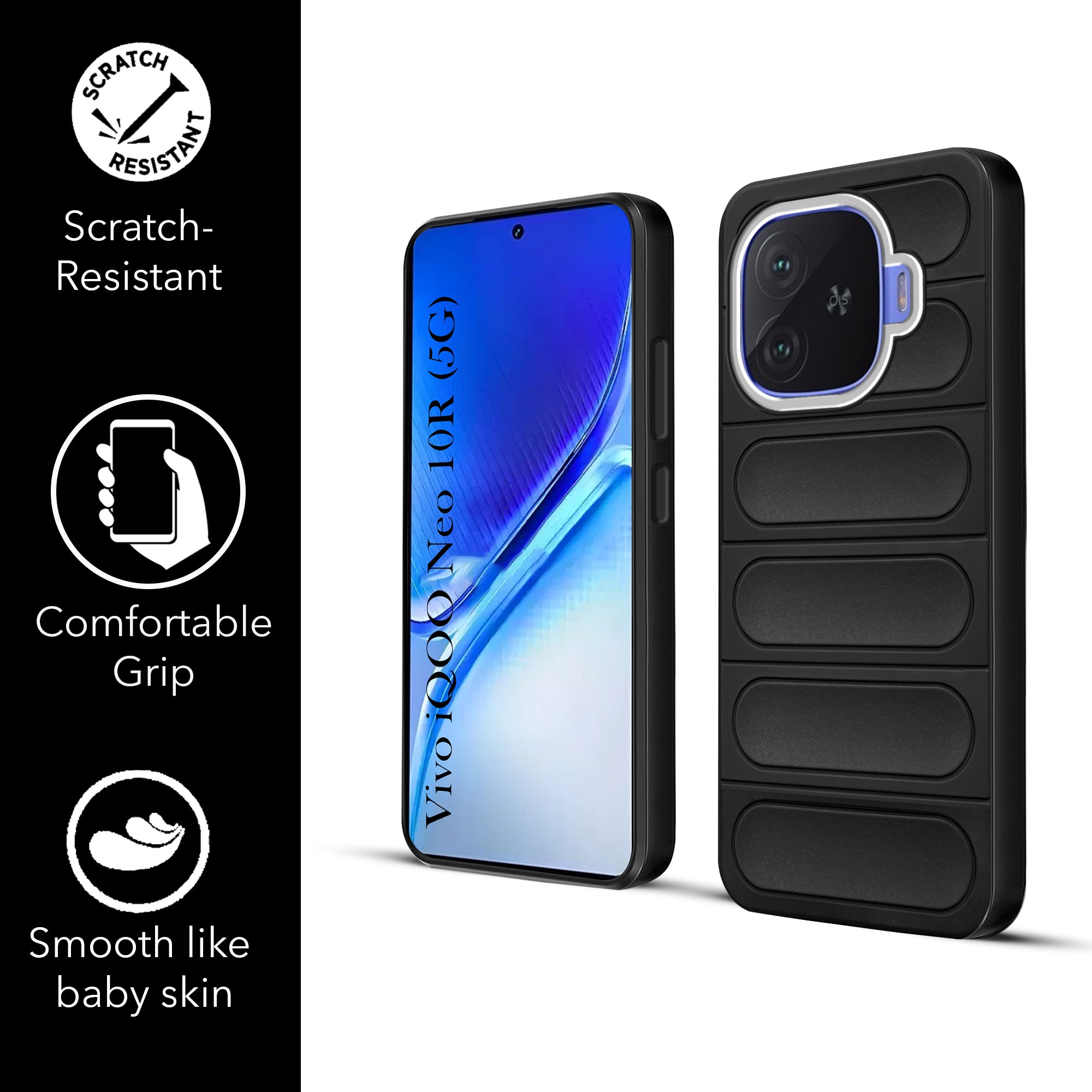 For Vivo iQOO Neo 10R  Back Cover Case (Matte Liquid Silicone| Camera Protection Ring | Professional Wave Design | Shockproof Anti Slip Grip )