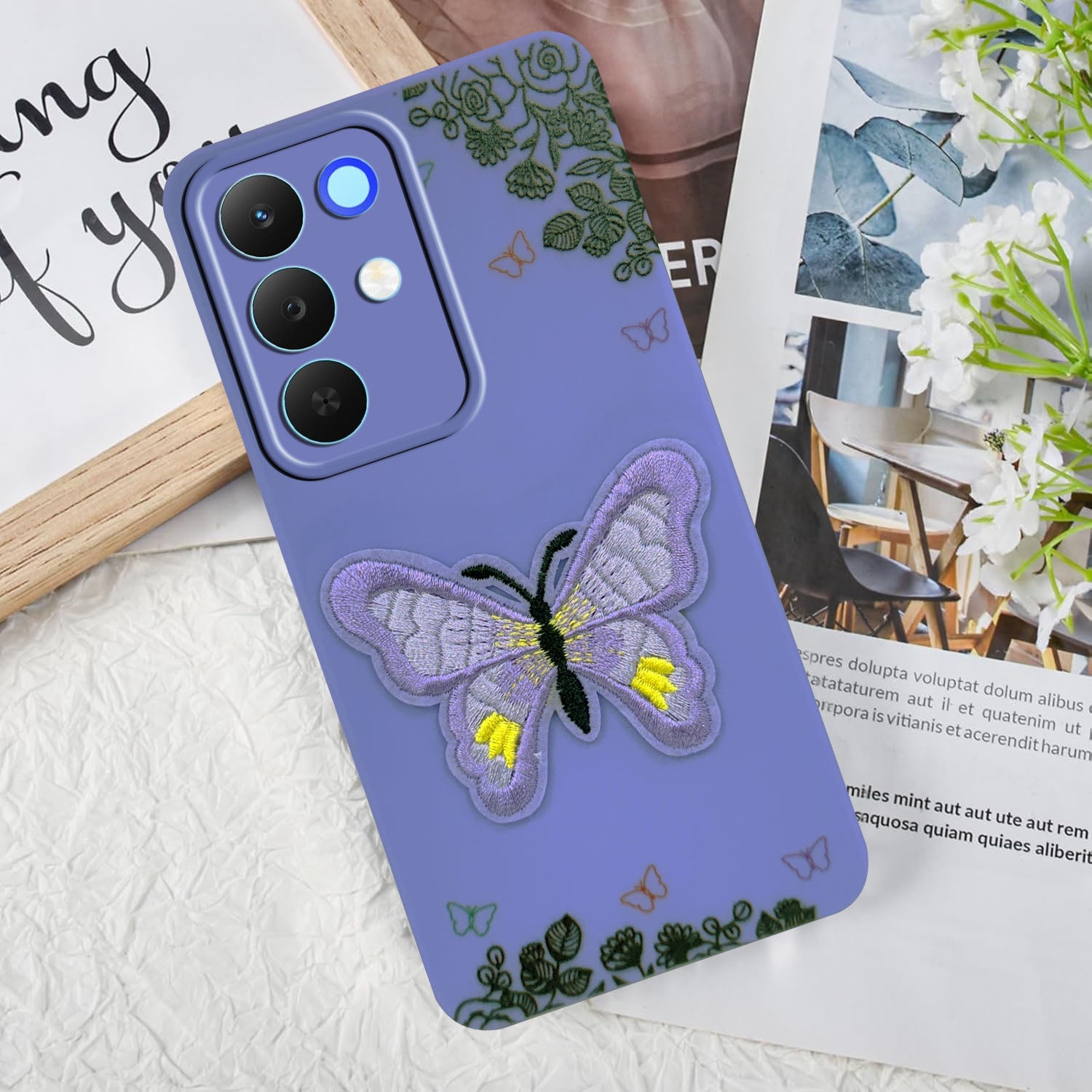 For Realme 15X Back Cover Case (Soft Butterfly Embroidery | Women Teen Girls | Camera Protection| Matte Silicone)