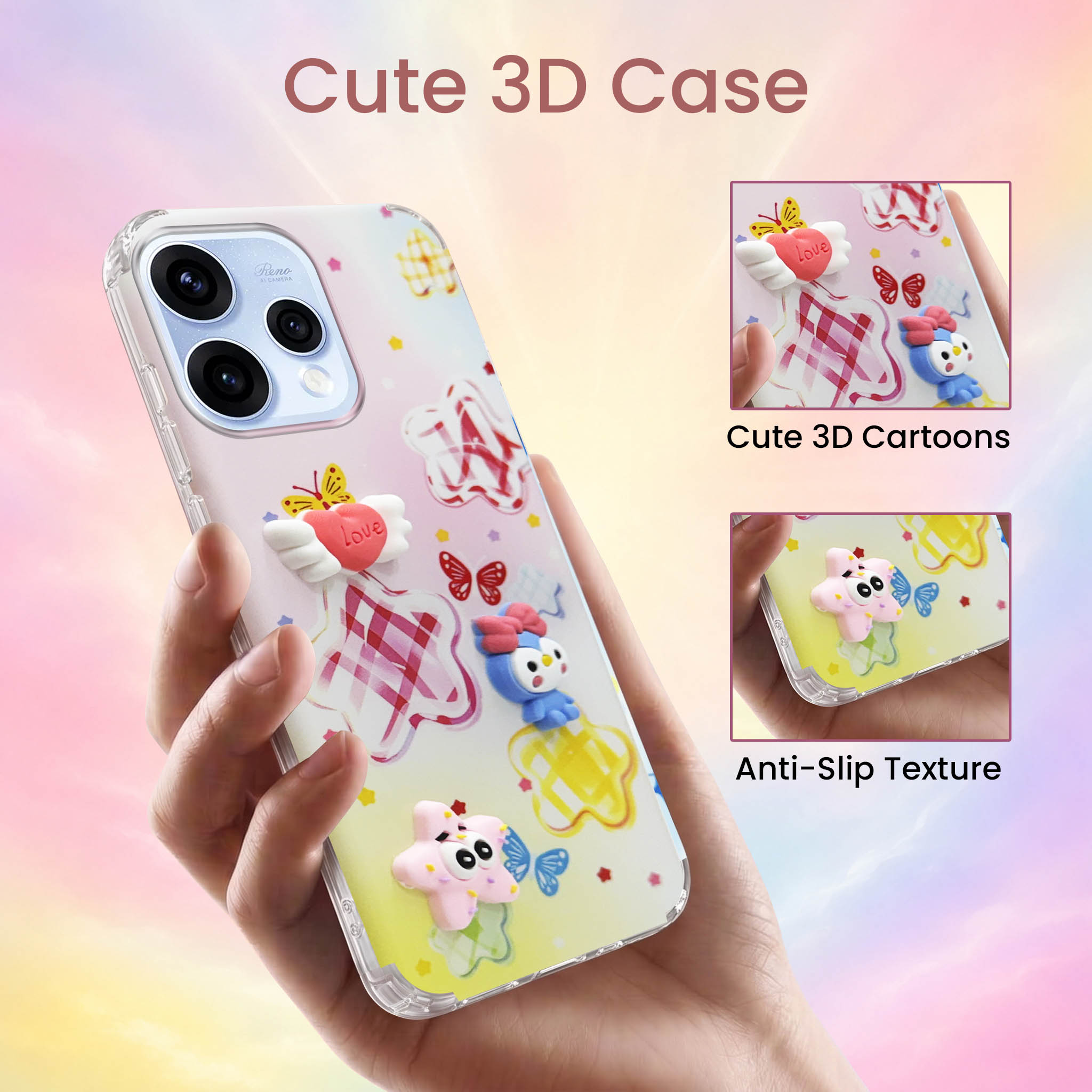 For Oppo Reno15 5G | Oppo Reno 15 5G Back Cover Case (3D Cute Cartoons | Hard Back Side Soft | Matte Premium Finish | HD Printing)