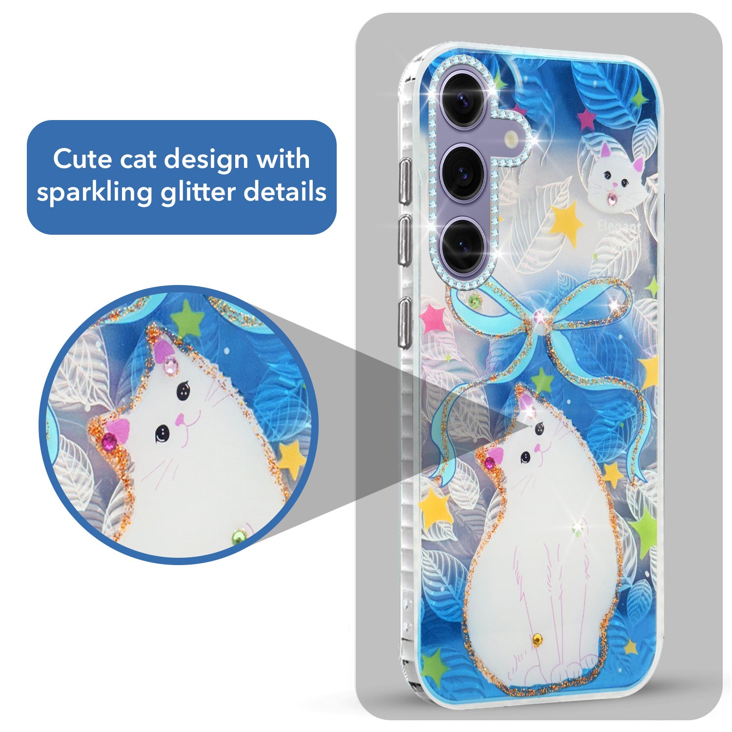 For Samsung Galaxy S24 Back Cover Case (Luxury Floral Glitter Cute Butterfly | Diamond Studded Camera Bump | Girls & Women Design)