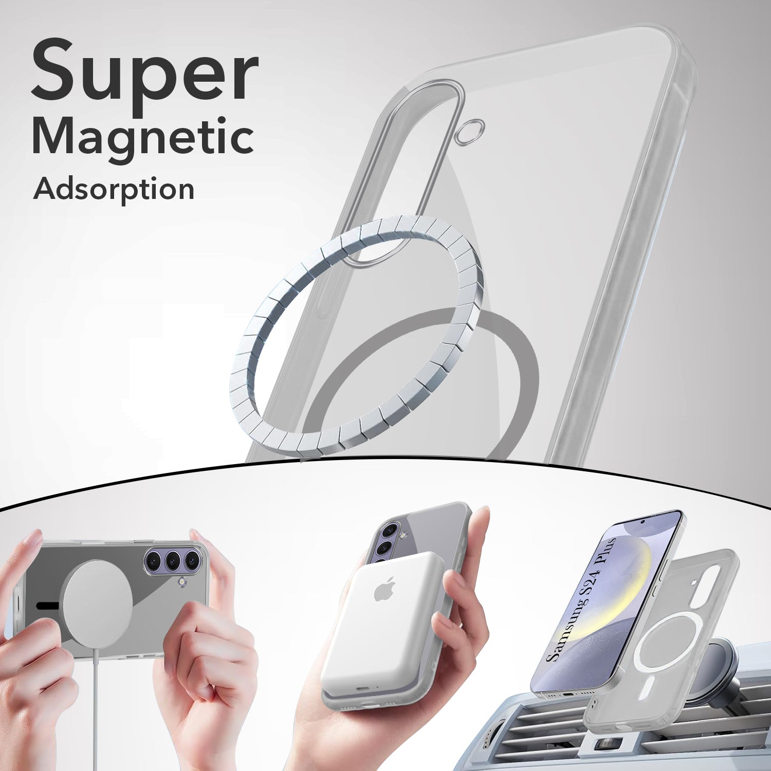 For Samsung Galaxy S24 Plus Back Cover Case Lifetime Anti-Yellow MagSafe Compatible Clear (Sleek Hard Crystal | Shockproof and Camera Protection)