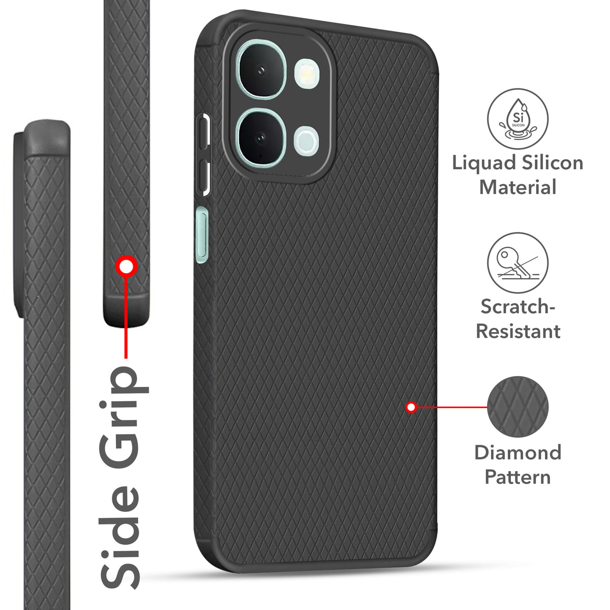 For iQOO Z11x | iQOO Z11xa Back Cover Case Liquid Silicone (Camera Protection | Side Grip Texture | Soft and Flexible)