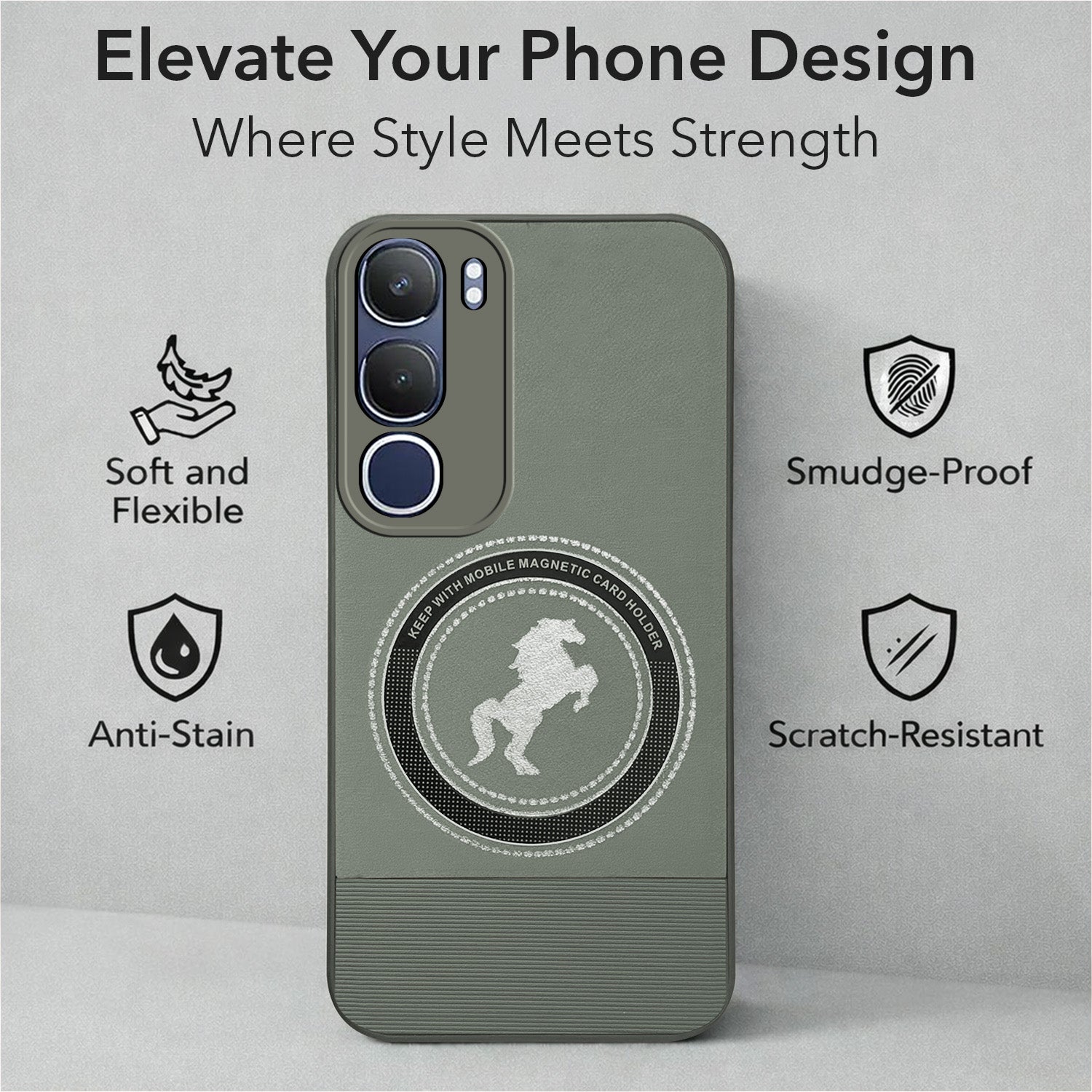 For Vivo Y29 Back Cover Case PU Leather Finish  (Professional Minimalist Texture | MagSafe Compatile | Camera Protection | Sleek Sober Formal)