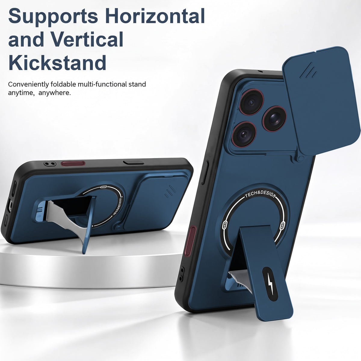 For Apple iPhone 18 Pro Back Case Cover Metallic (Hybrid Armor Kickstand | Sliding Shutter Camera Protection | MagSafe Compatible)