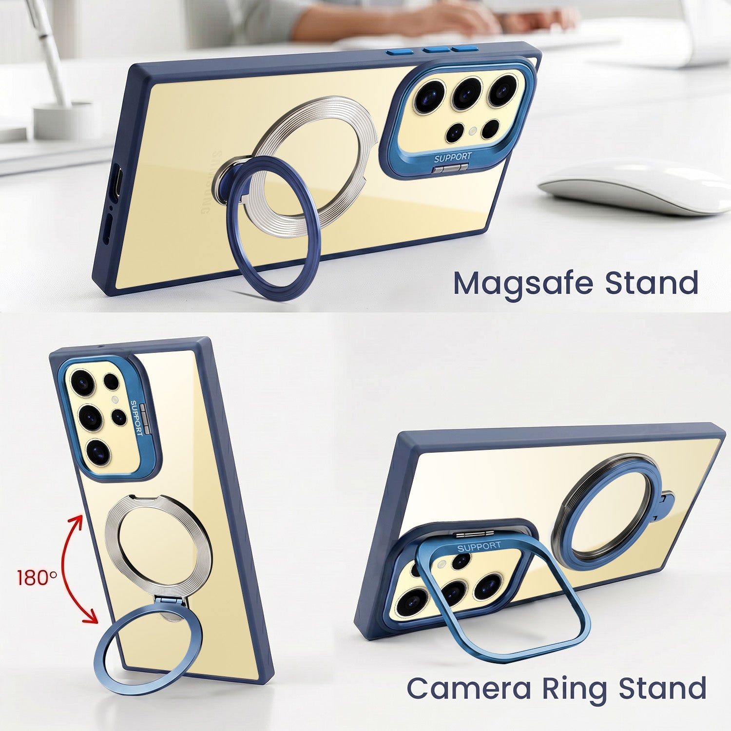 For Samsung Galaxy S24 Ultra Back Cover Case Crystal (Lifetime Anti Yellow | Magnetic Ring Stand | Camera Lens Protection | MagSafe Compatible)