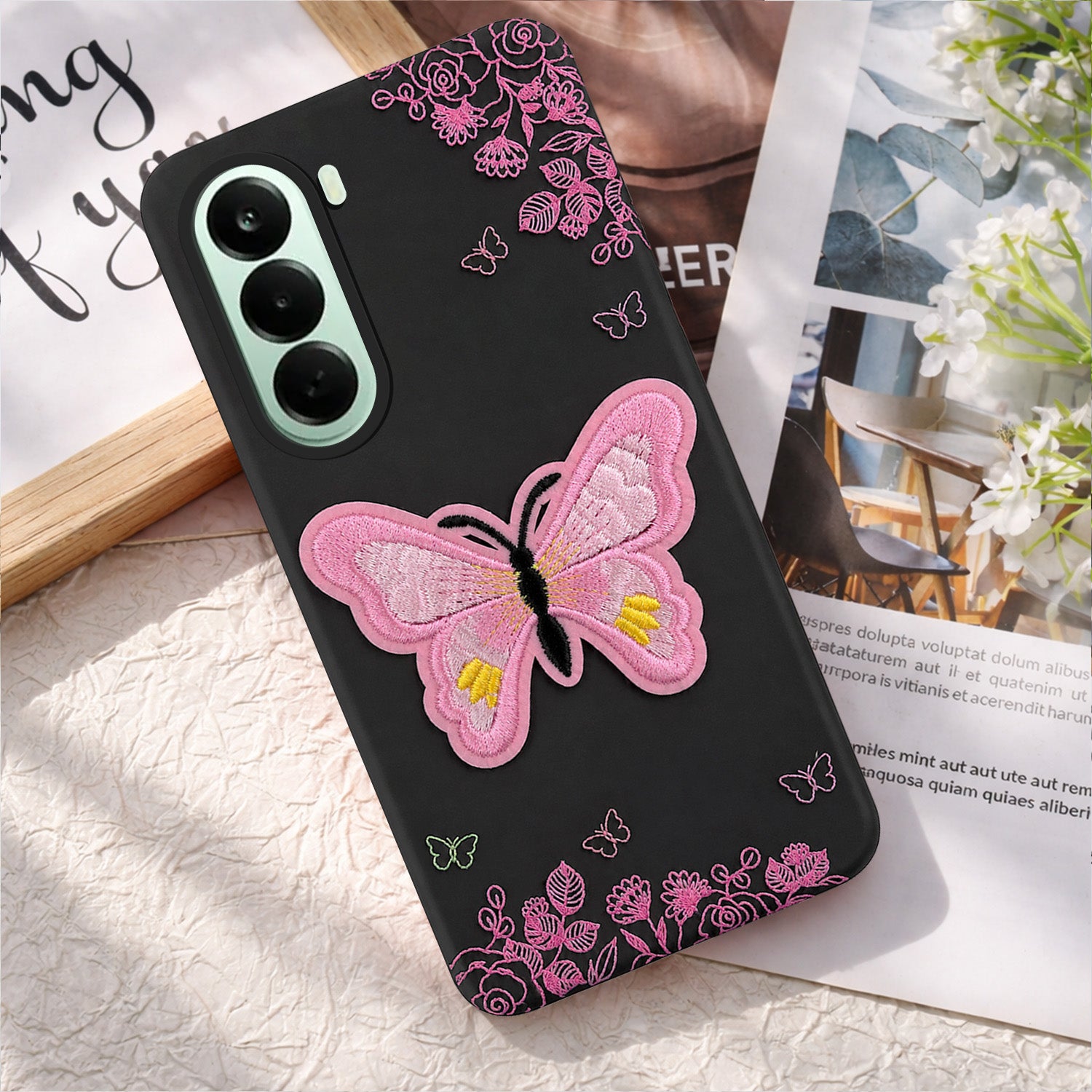 For OnePlus Nord CE 6 Lite Back Cover Case (Soft Butterfly Embroidery | Women Teen Girls | Camera Protection| Matte Silicone)