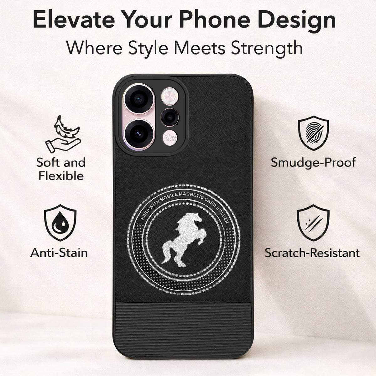 For Oppo Reno 15c Back Cover Case PU Leather Finish (Professional Minimalist Texture | MagSafe Compatile | Camera Protection | Sleek Sober Formal)