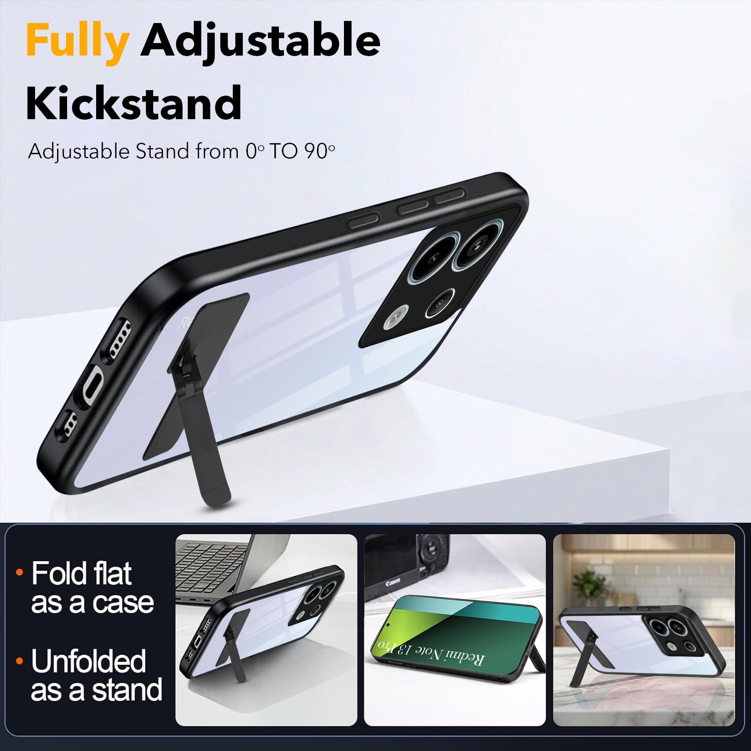 For Redmi Note 13 Pro Back Cover Case (Built-in Stand | Lifetime Anti Yellow | Kickstand Shockproof | Camera Protection | MagSafe Compatible)