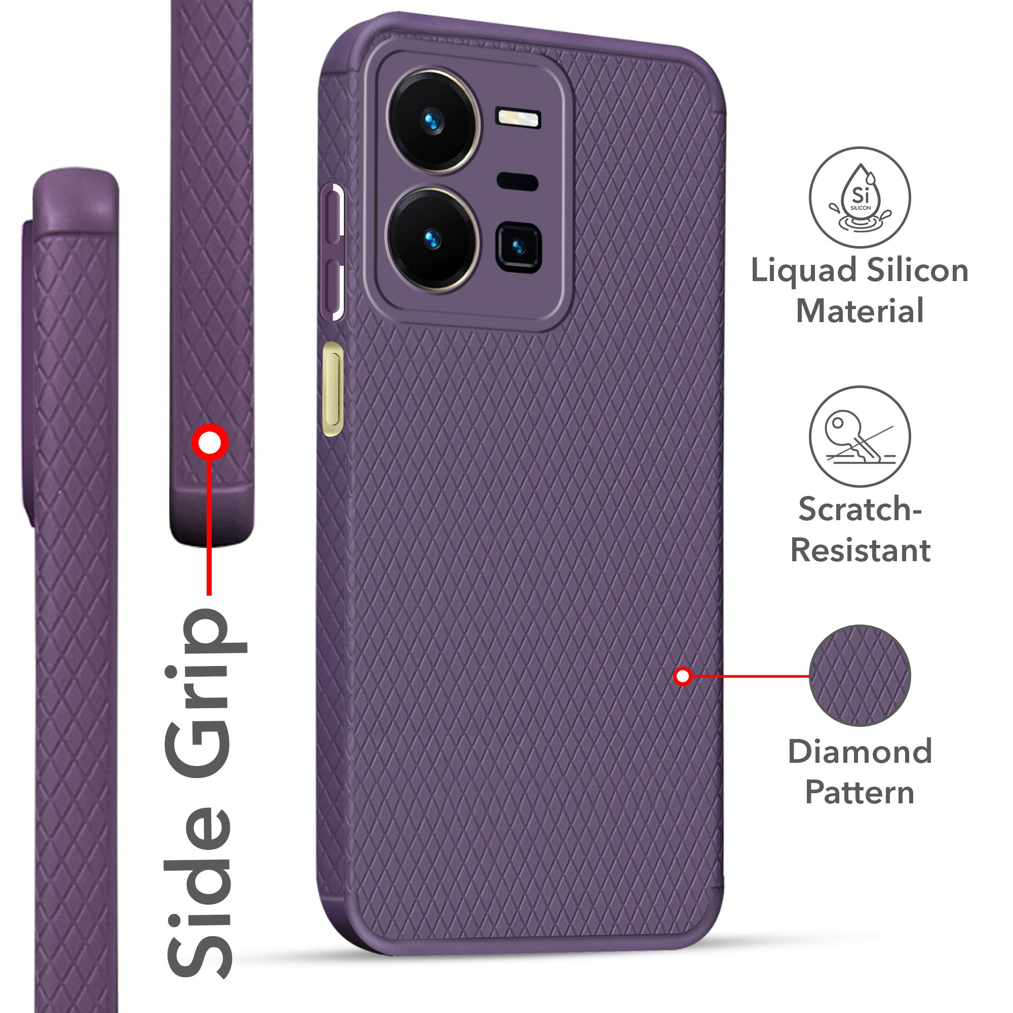 For Vivo Y35 Back Cover Case Liquid Silicone (Camera Protection | Side Grip Texture | Soft and Flexible)