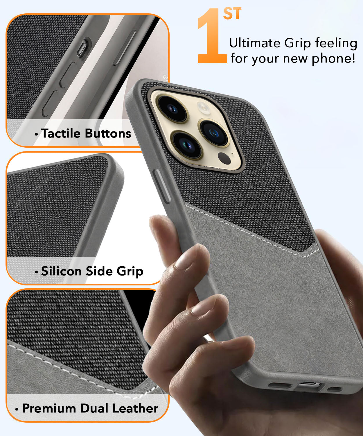 For Apple iPhone 14 Pro Back Cover Case (Dual PU Leather Stitch | Professional Minimalist | Soft and Flexible)