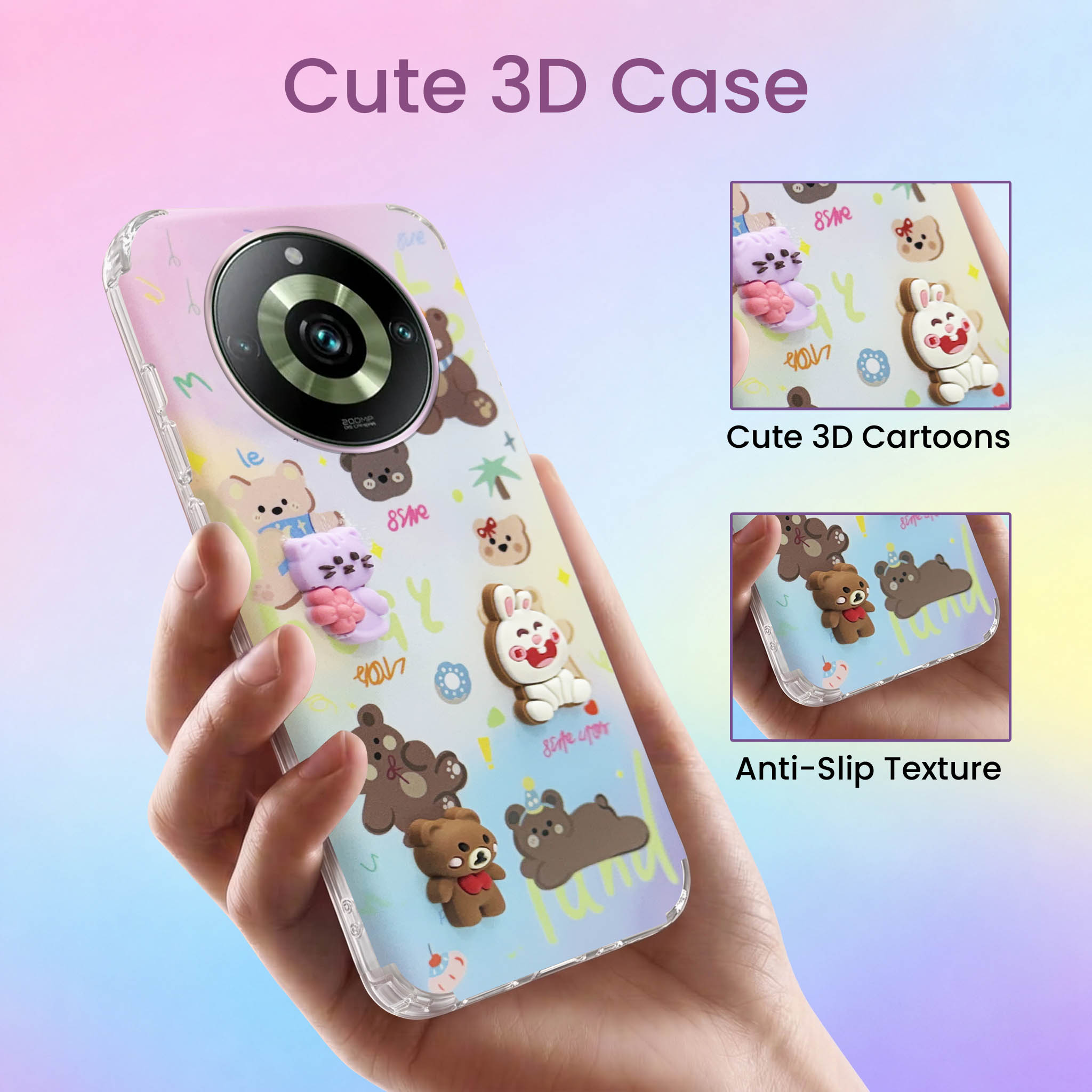 For Realme 11 Pro 5G | Realme 11 Pro Plus 5G Back Cover Case (3D Cute Cartoons | Hard Back Side Soft | Matte Premium Finish | HD Printing)