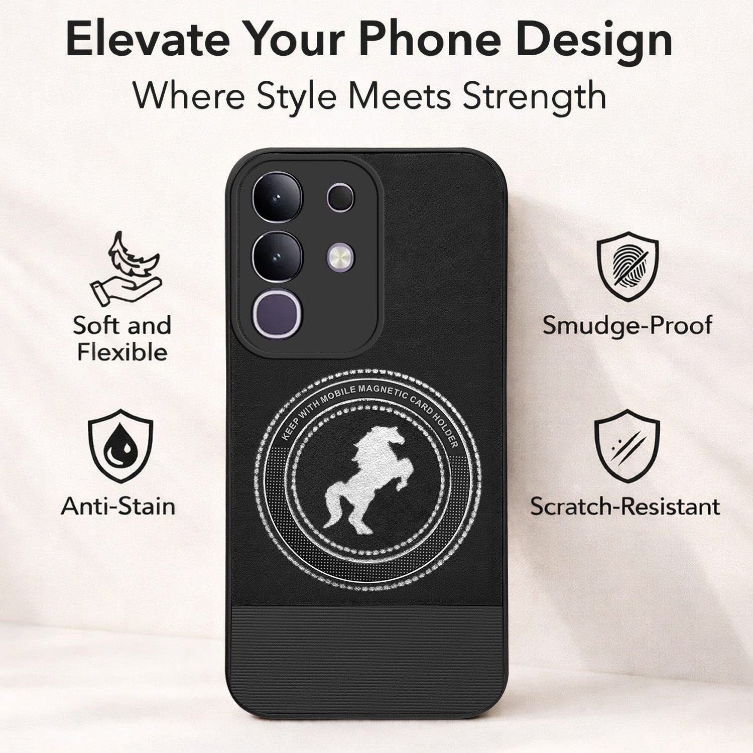 For Vivo T4x | Vivo Y31 Pro Back Cover Case PU Leather Finish (Professional Minimalist Texture | MagSafe Compatile | Camera Protection | Sleek Sober Formal)