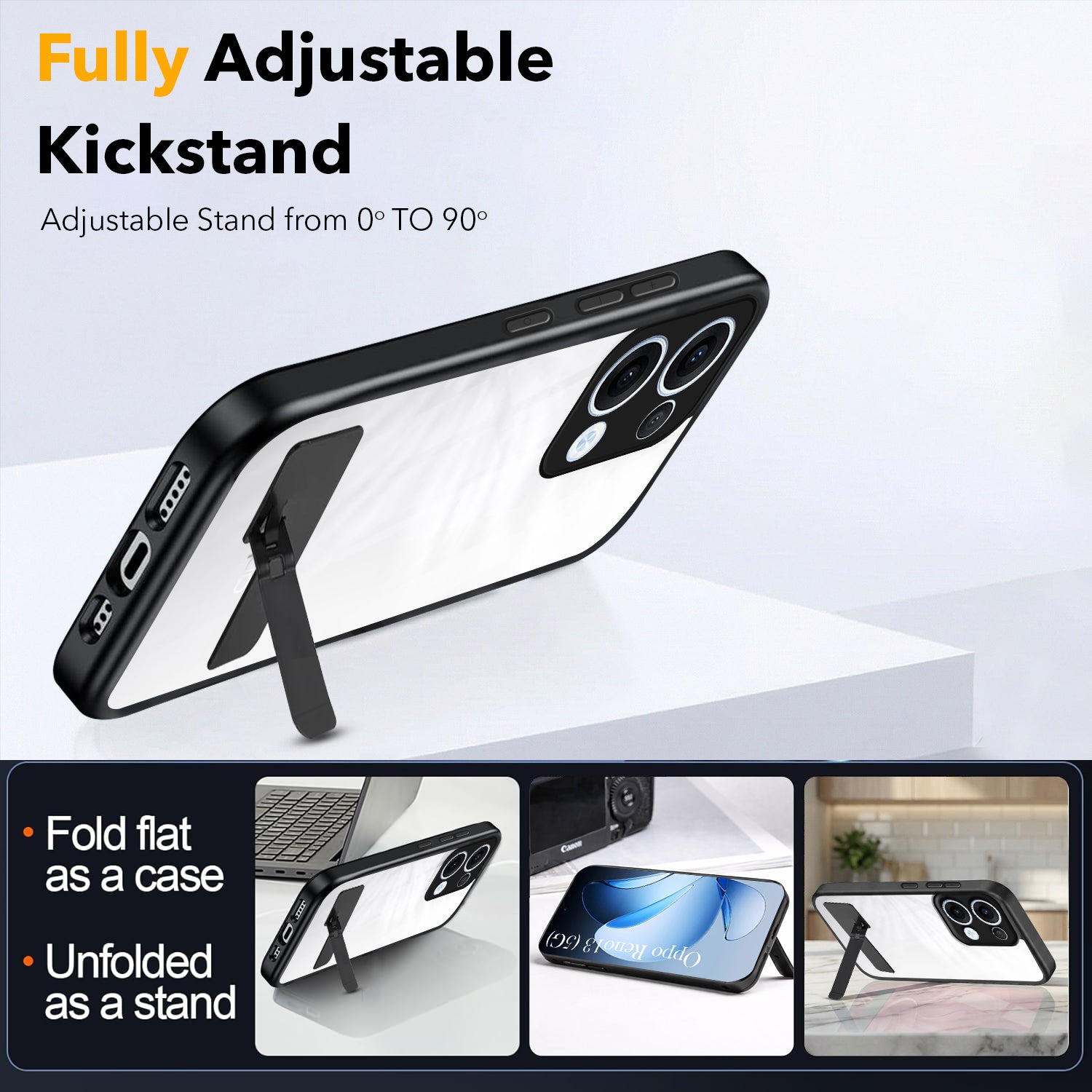For Oppo Reno13 5G | Oppo Reno 13 5G Back Cover Case (Built-in Stand | Lifetime Anti Yellow | Kickstand Shockproof | Camera Protection | MagSafe Compatible)
