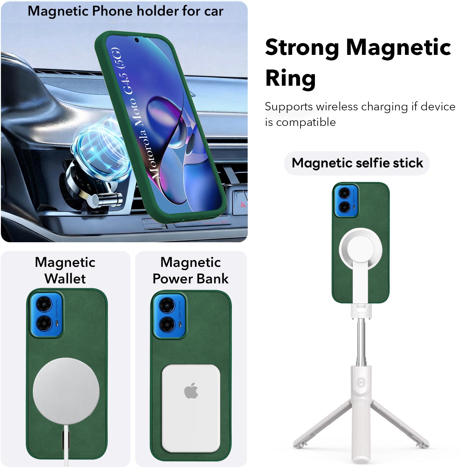 For Motorola Moto G45 Back Cover Case Leather Finish (MagSafe Compatible Wireless Charging | Soft Touch | Camera Bump Protection)