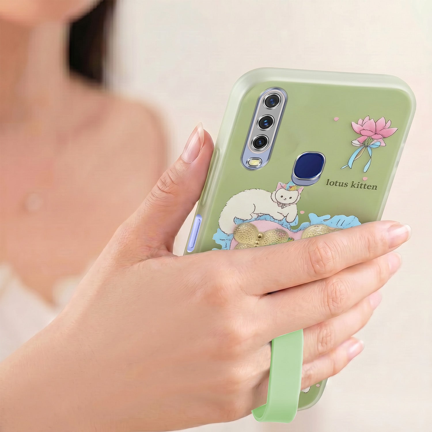 For Vivo Y12 | Y15 | Y17 Back Cover Case (3D Cute Heart Strap Holder | Camera Protection | Designer Girls Print)