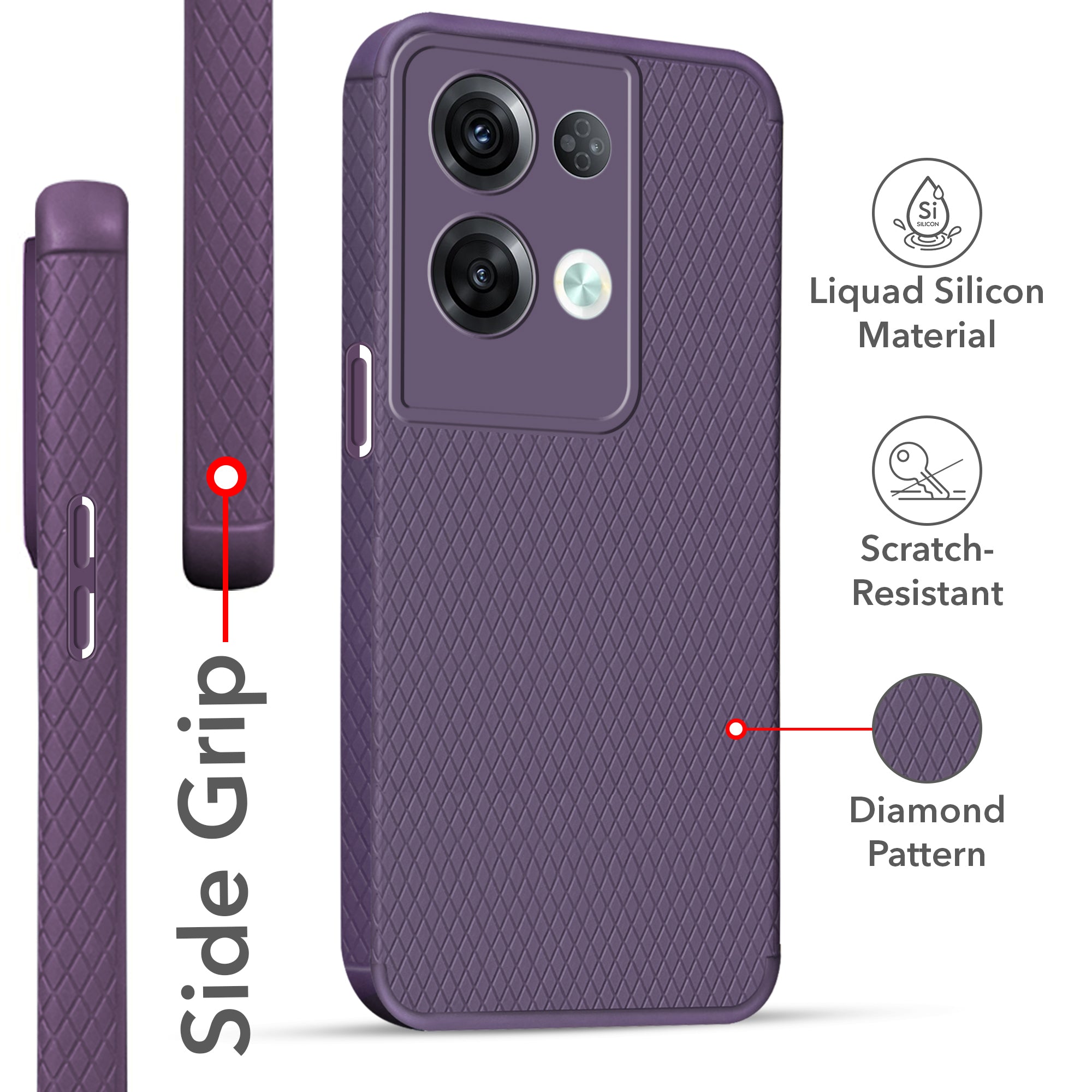 For Oppo Reno8 Pro 5G | Reno 8 Pro 5G Back Cover Case Liquid Silicone (Camera Protection | Side Grip Texture | Soft and Flexible)