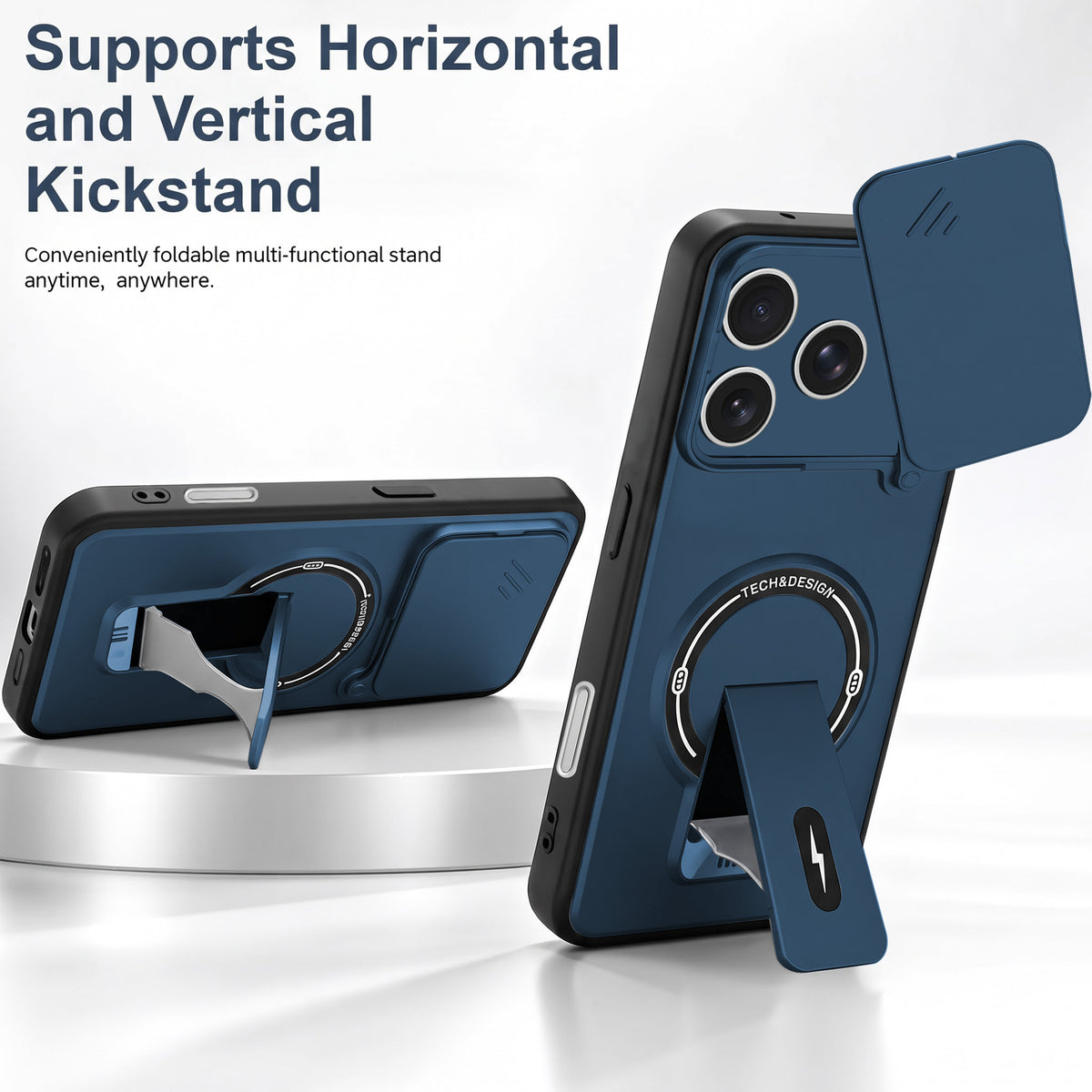 For Apple iPhone 17 Pro Back Case Cover Metallic (Hybrid Armor Kickstand | Sliding Shutter Camera Protection | MagSafe Compatible)