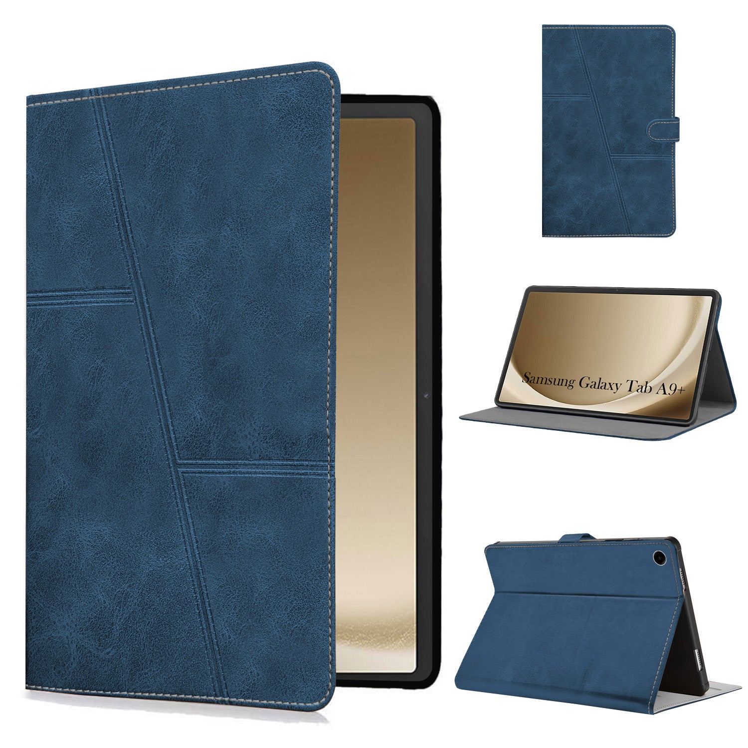For Flip Cover Folio Case Samsung Galaxy Tab A9+ (SM-X210, SM-X215, SM-X216B) 12 Inch (PU Leather | Multi-Angle Smart Stand | Card Storage Slots | Silicone Back Pouch)