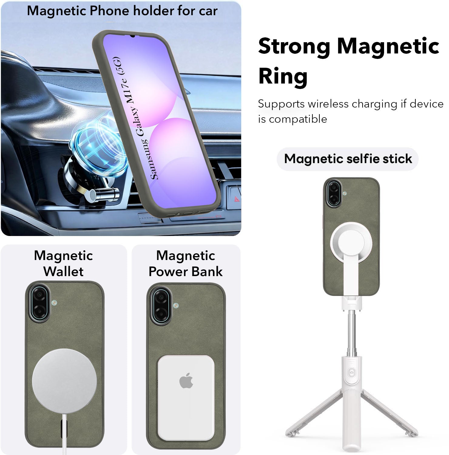 For Samsung Galaxy M17e Back Cover Case Leather Finish (MagSafe Compatible Wireless Charging | Soft Touch | Camera Bump Protection)
