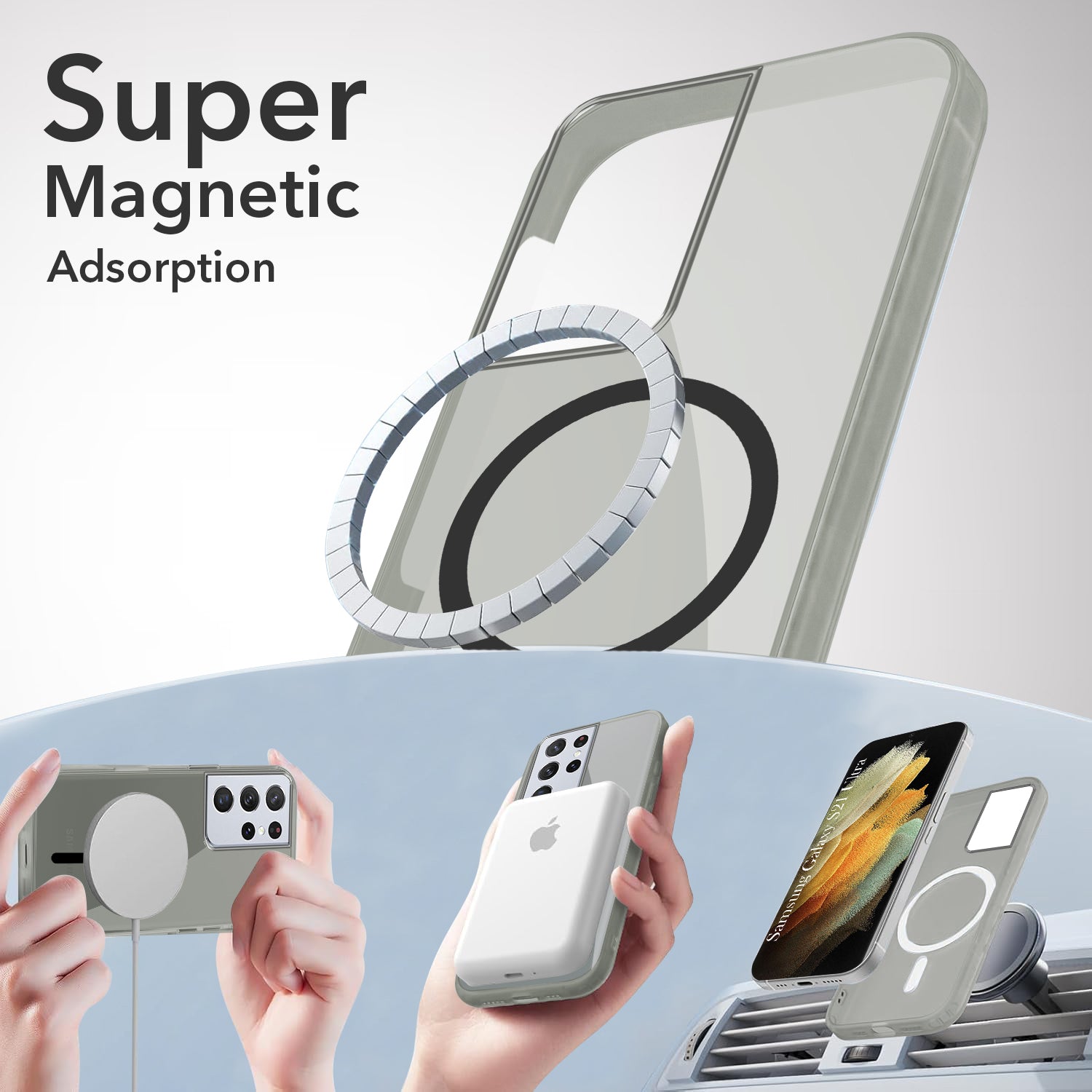 For Samsung Galaxy S21 Ultra 5G Back Cover Case Lifetime Anti-Yellow MagSafe Compatible Clear (Sleek Hard Crystal | Shockproof and Camera Protection)