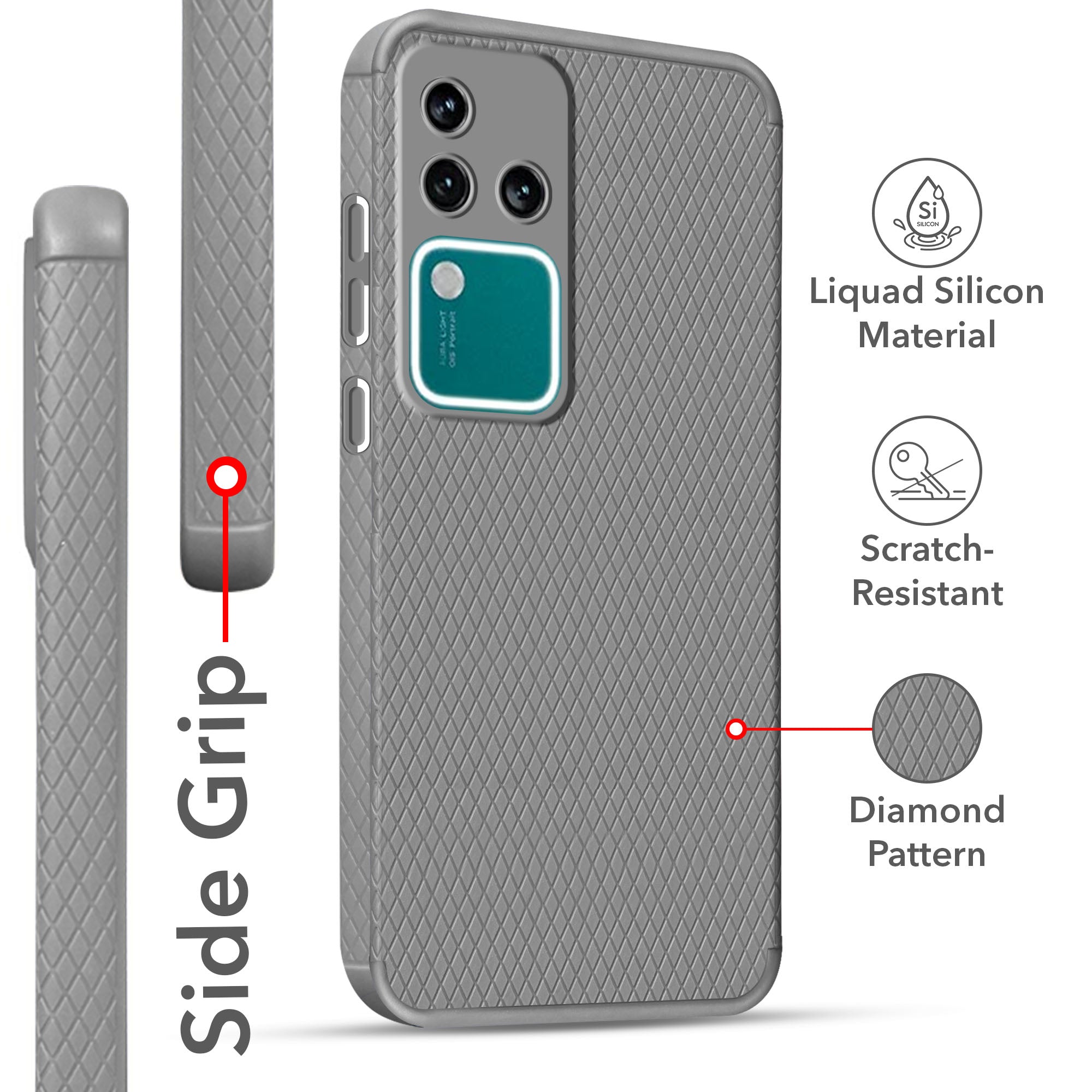 For Vivo V30 | Vivo V30 Pro 5G  Back Cover Case (Liquid Silicone | Side Grip | Camera Protection)