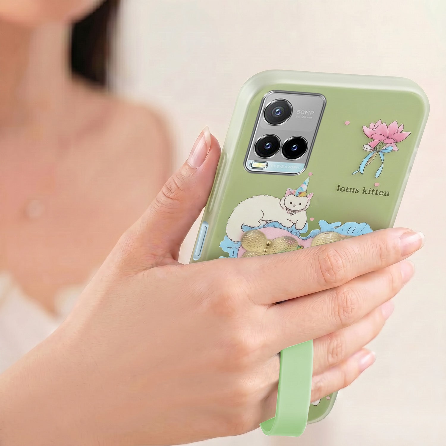 For Vivo Y33s Back Cover Case (3D Cute Heart Strap Holder | Camera Protection | Designer Girls Print)