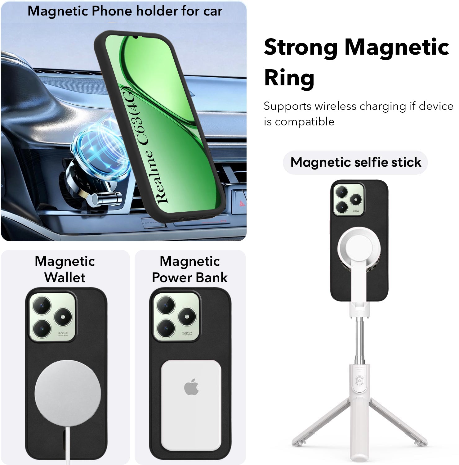 For Realme C63 4G Back Cover Case Leather Finish (MagSafe Compatible Wireless Charging | Soft Touch | Camera Bump Protection)