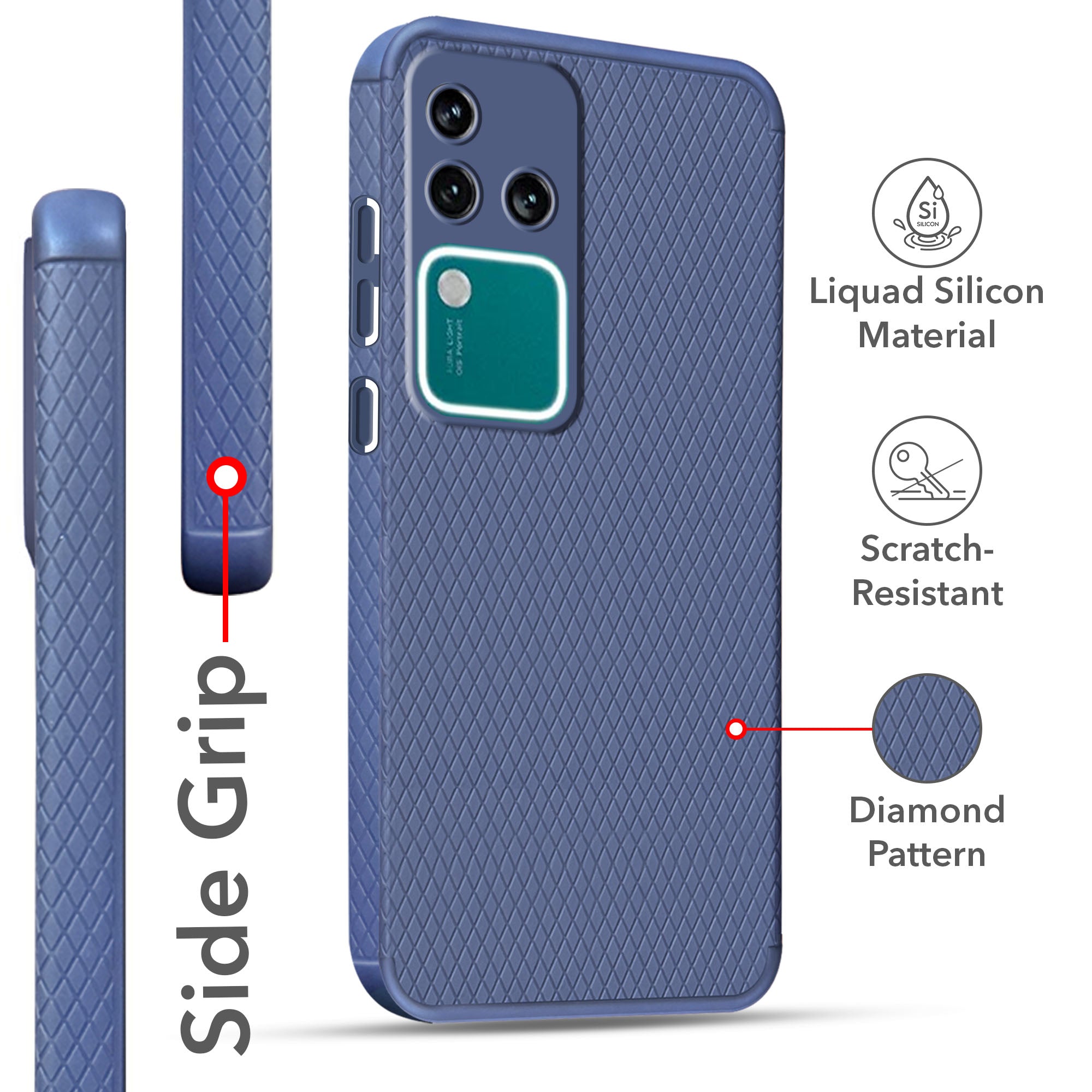 For Vivo V30 | Vivo V30 Pro 5G  Back Cover Case (Liquid Silicone | Side Grip | Camera Protection)