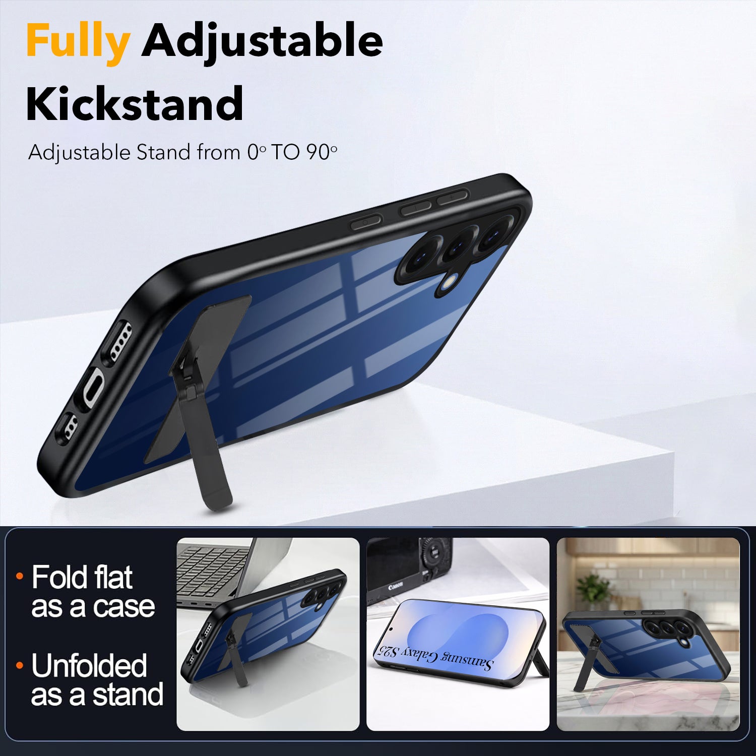 For Samsung Galaxy S25 Back Cover Case (Built-in Stand | Lifetime Anti Yellow | Kickstand Shockproof | Camera Protection | MagSafe Compatible)