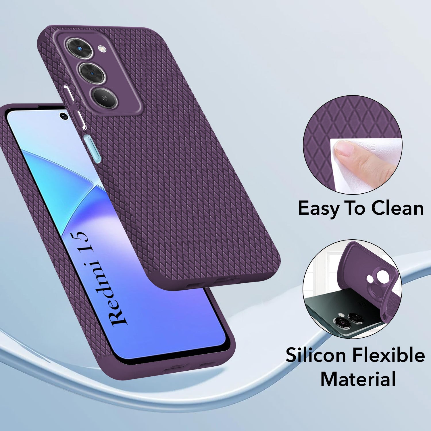 For Redmi 15 Back Cover Case (Camera Protection | Side Grip Texture | Soft and Flexible)