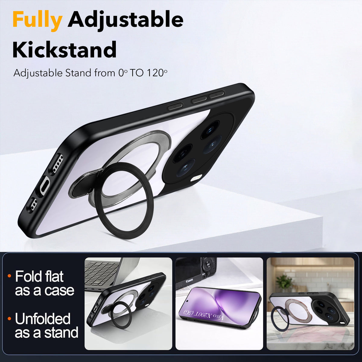 For Vivo X200T Back Cover Case (Kick Stand Ring Holder | Life time Anti Yellow | Camera Protection)
