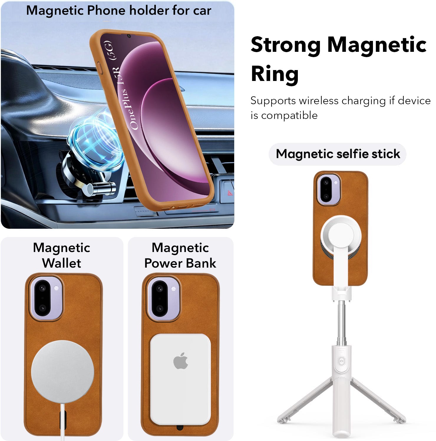 For OnePlus 15R Back Cover Case Leather Finish (MagSafe Compatible Wireless Charging | Soft Touch | Camera Bump Protection)