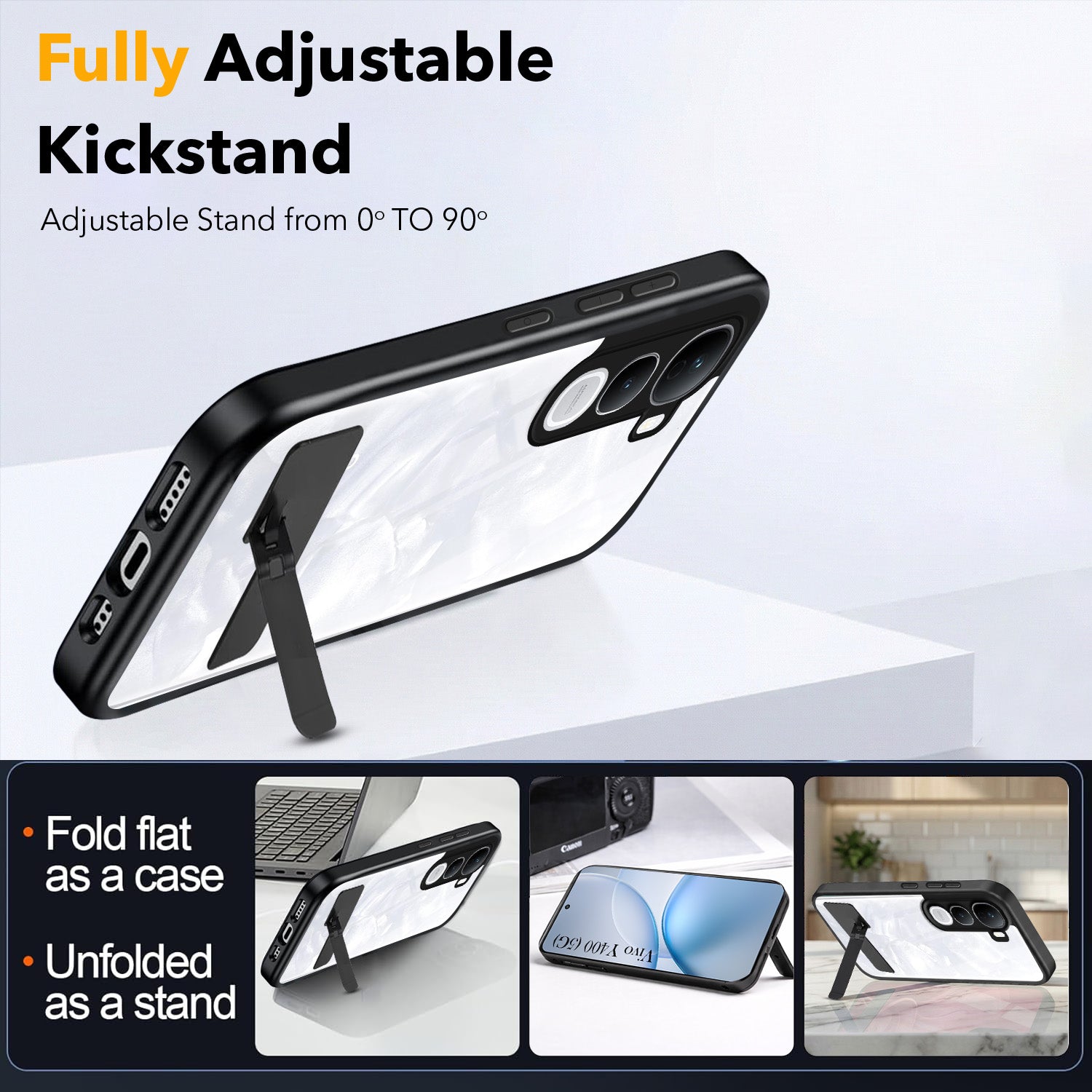 For Vivo Y400 Back Cover Case (Built-in Stand | Lifetime Anti Yellow | Kickstand Shockproof | Camera Protection | MagSafe Compatible)