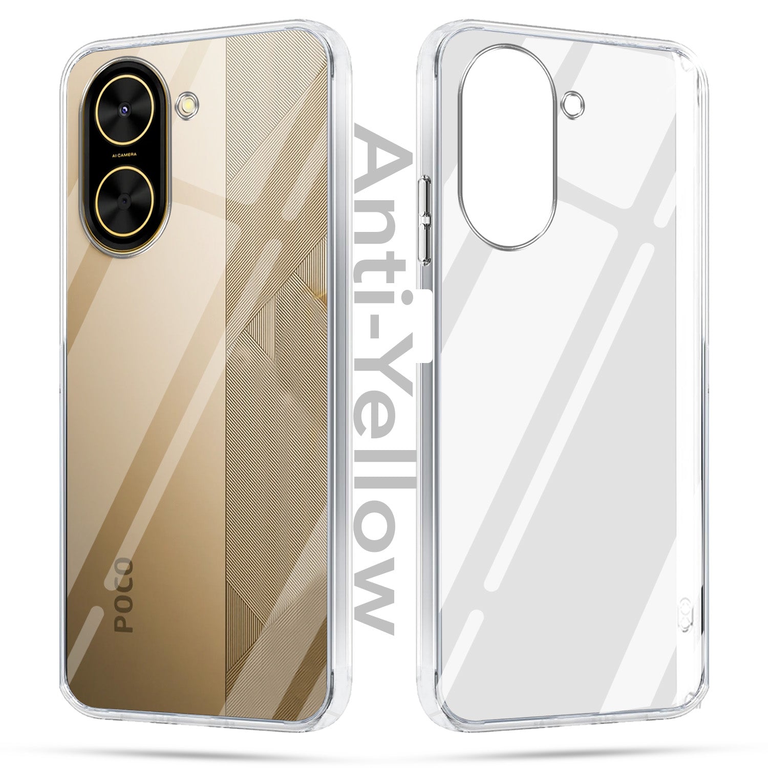 For Poco C71 Combo with Back Cover and 9H Tempered Glass (Lifetime Anti-Yellow | Sleek Hard Crystal | Oleophobic Coating Screen Glass)