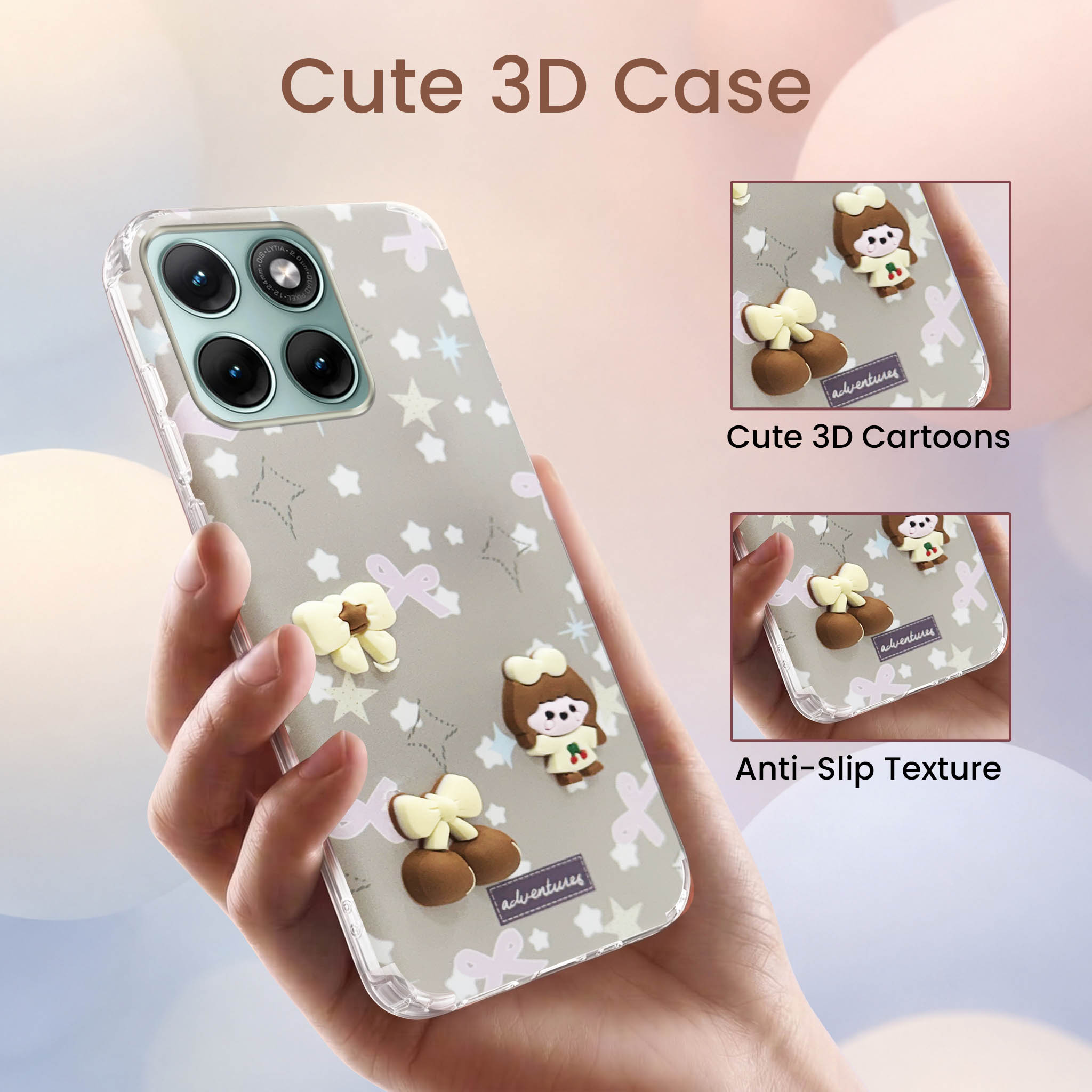 For Motorola Moto Edge 70 Fusion Back Cover Case (3D Cute Cartoons | Hard Back Side Soft | Matte Premium Finish | HD Printing)