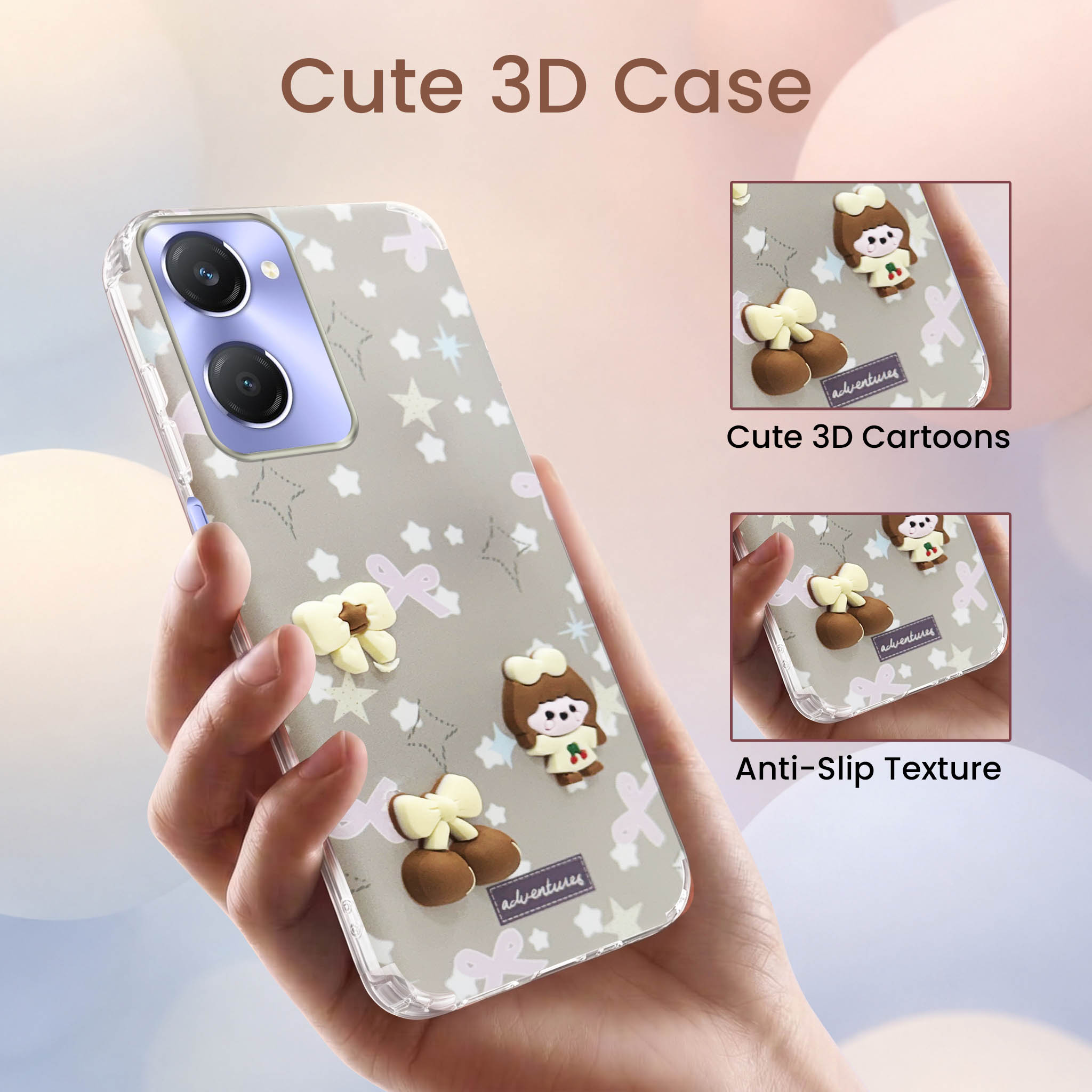 For Vivo Y28s 5G | Vivo T3 Lite 5G Back Cover Case (3D Cute Cartoons | Hard Back Side Soft | Matte Premium Finish | HD Printing)