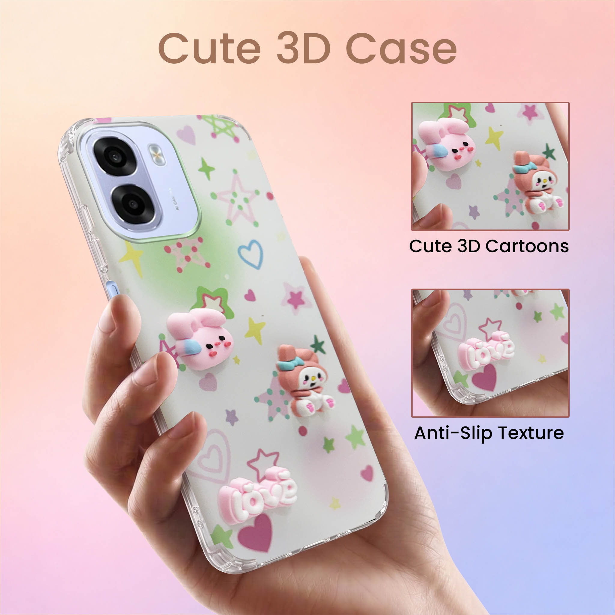 For Oppo K14x 5G Back Cover Case (3D Cute Cartoons | Hard Back Side Soft | Matte Premium Finish | HD Printing)