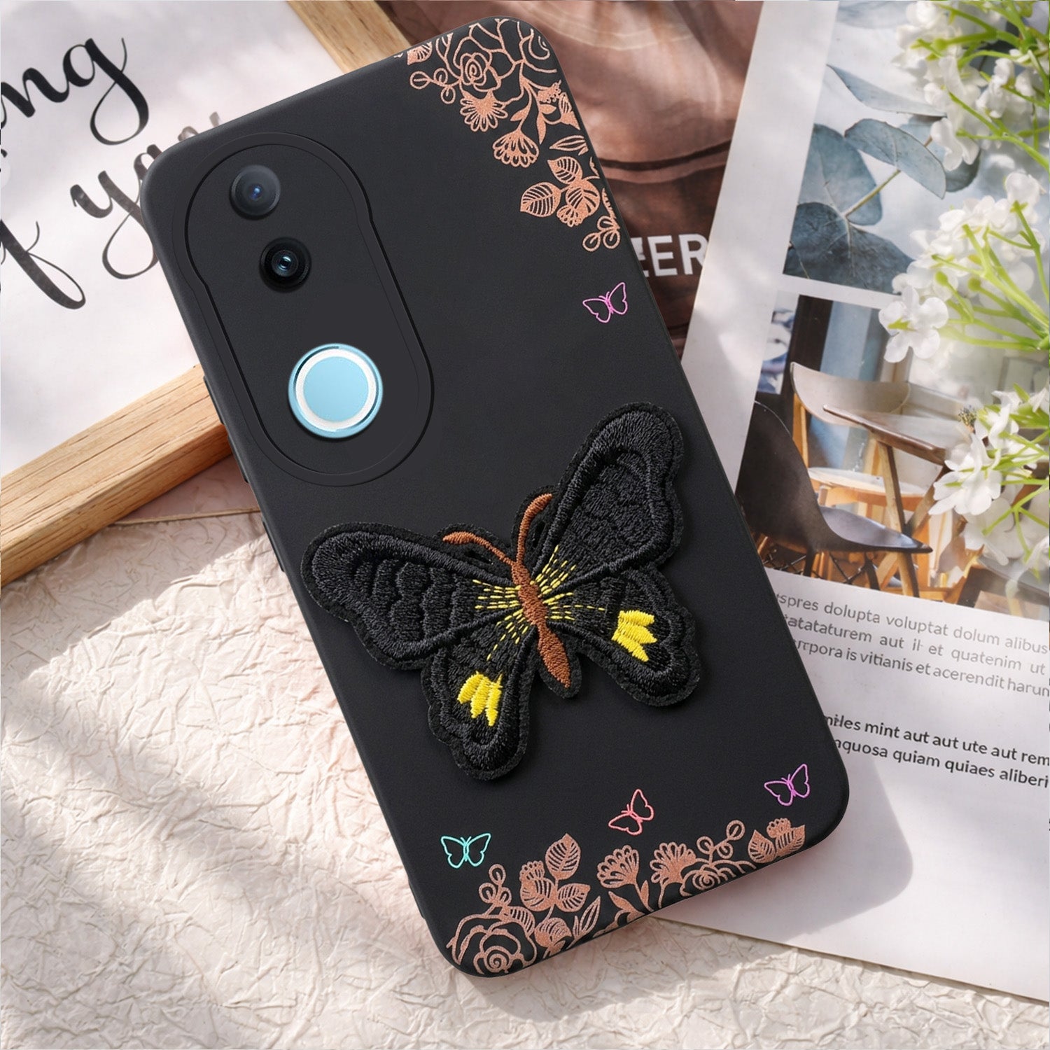 For Vivo iQOO Z10R Back Cover Case (Soft Butterfly Embroidery | Women Teen Girls | Camera Protection| Matte Silicone)