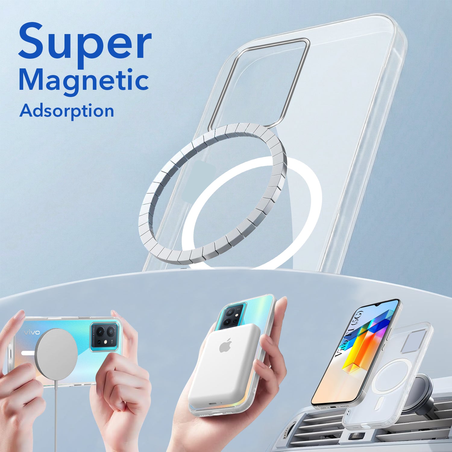 For Vivo T1 5G Back Cover Case Lifetime Anti-Yellow MagSafe Compatible Clear (Sleek Hard Crystal | Shockproof and Camera Protection)