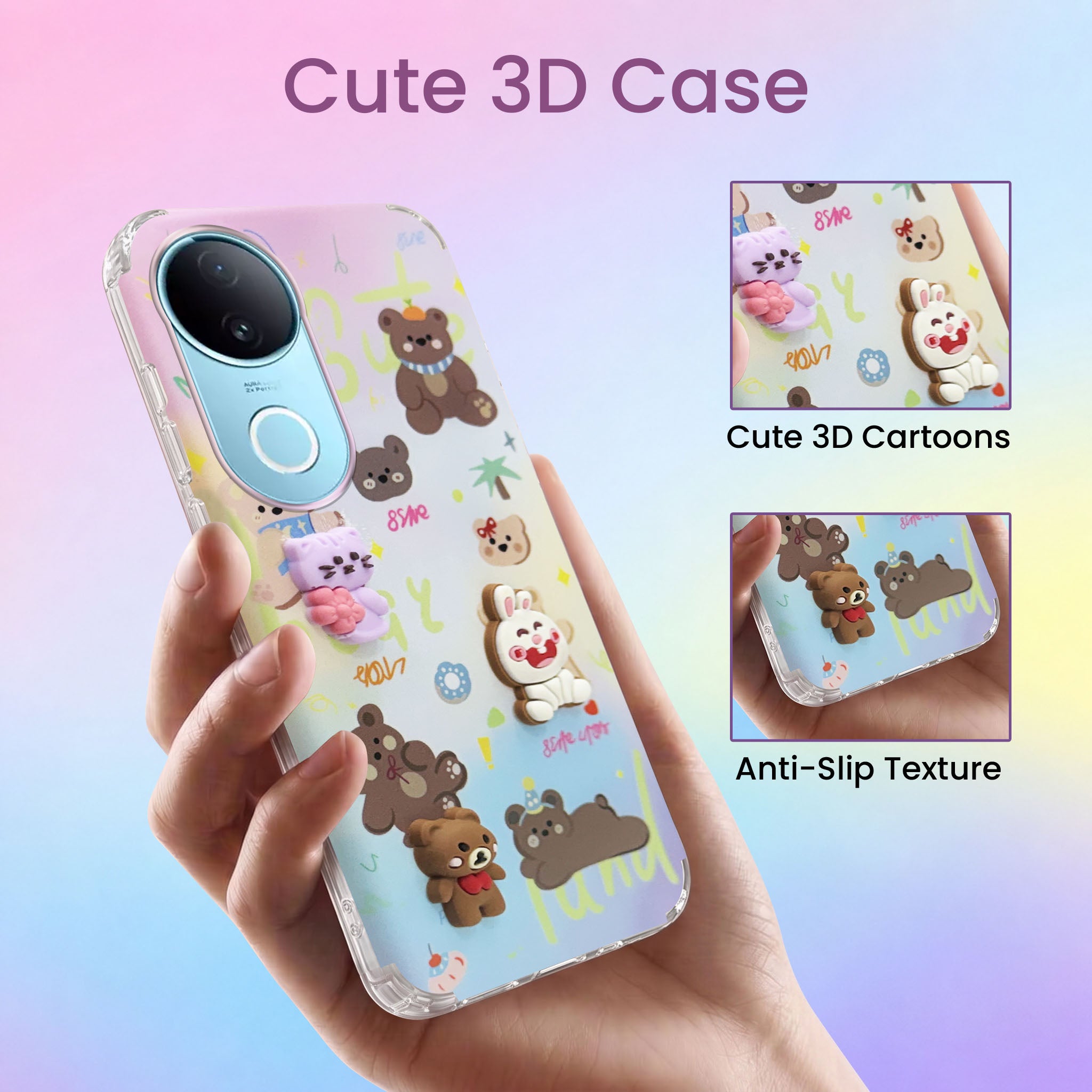For Vivo iQOO Z10R Back Cover Case (3D Cute Cartoons | Hard Back Side Soft | Matte Premium Finish | HD Printing)