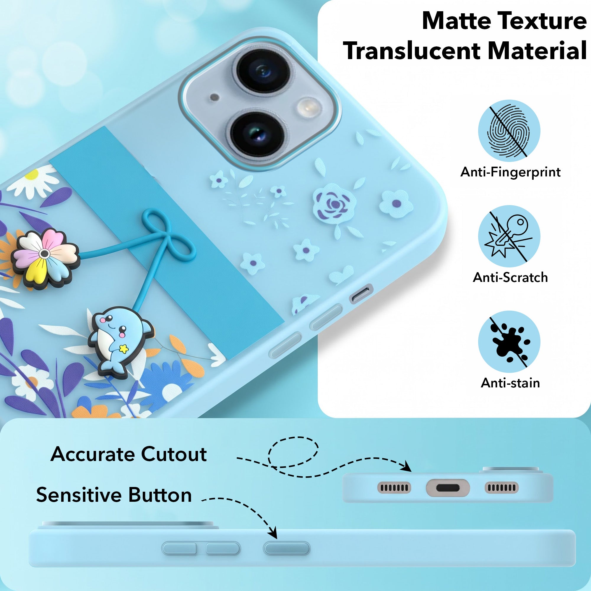 For Apple iPhone 14 Back Cover Case (3D Cute Cartoons | Hard Back Side Soft | Matte Premium Finish | HD Printing)