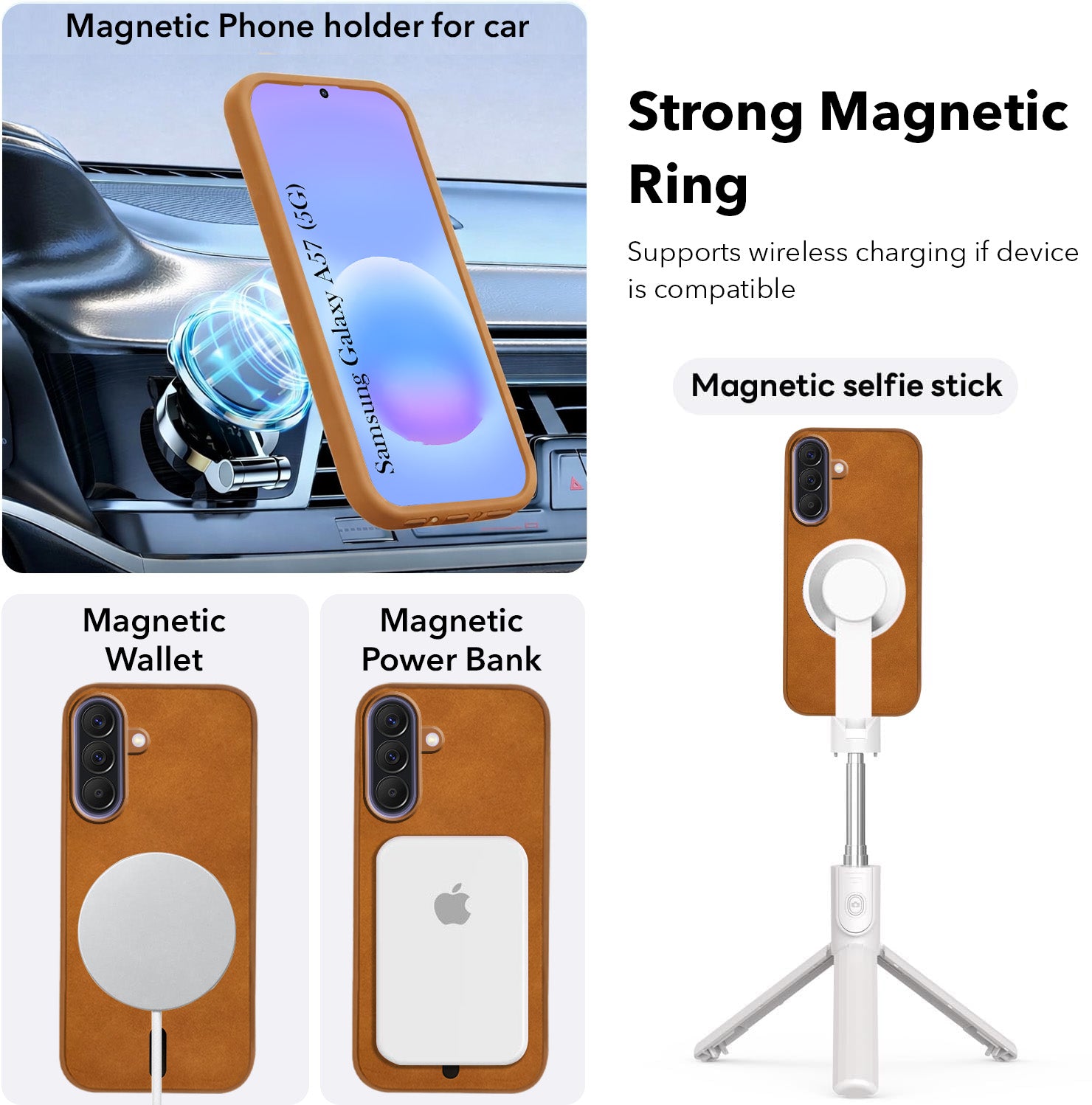 For Samsung Galaxy A57 5G Back Cover Case Leather Finish (MagSafe Compatible Wireless Charging | Soft Touch | Camera Bump Protection)