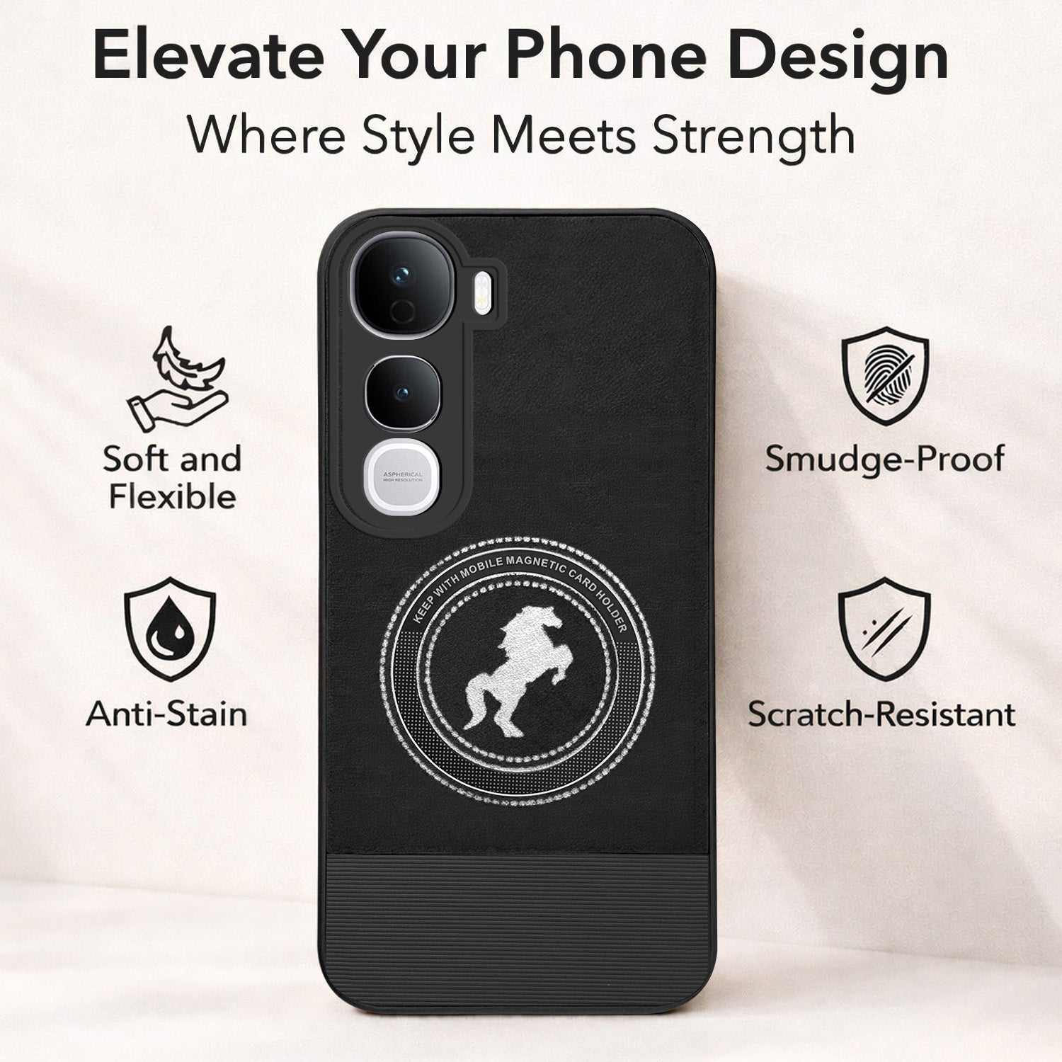 For Vivo Y400 Pro Back Cover Case PU Leather Finish (Professional Minimalist Texture | MagSafe Compatele | Camera Protection | Sleek Sober Formal)