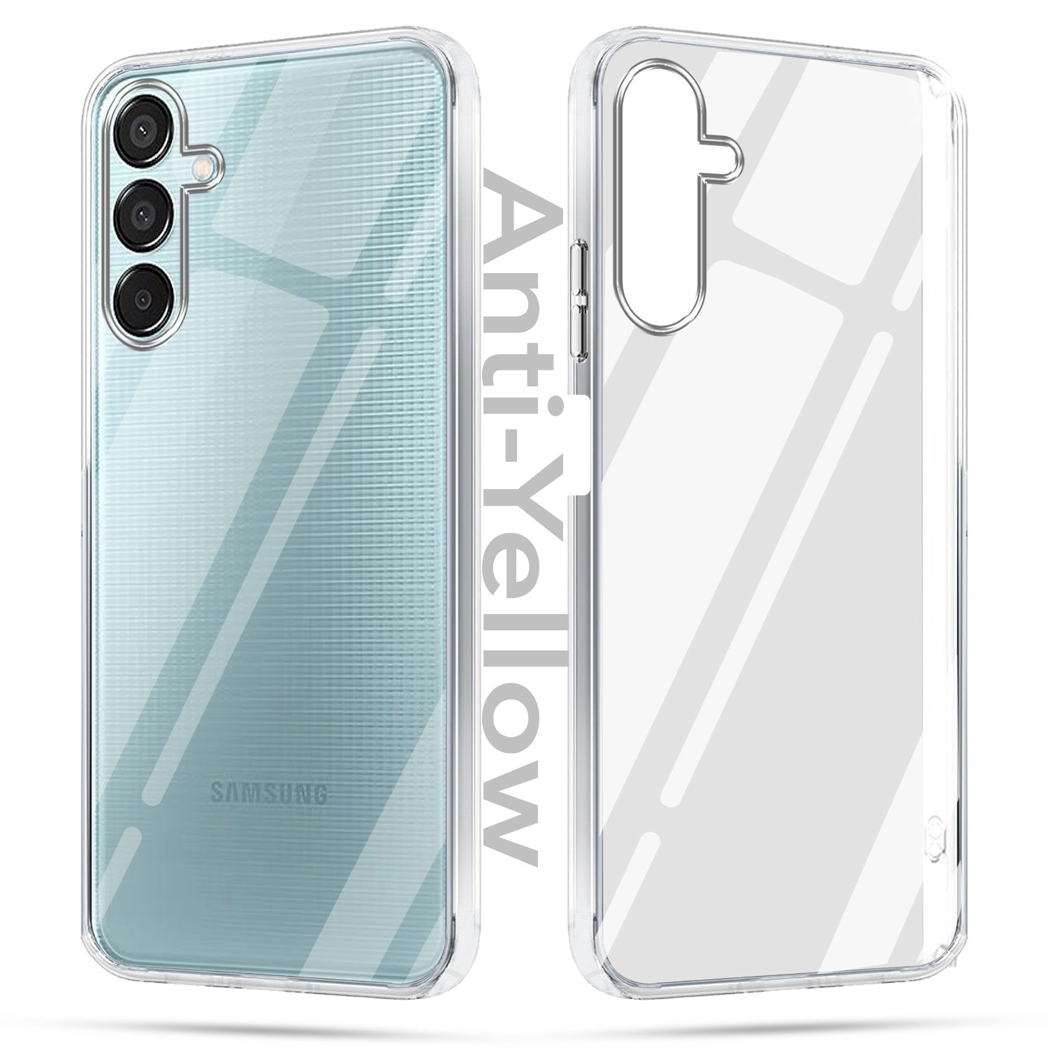 For Samsung Galaxy M15 5G Combo with Back Cover and 9H Tempered Glass (Lifetime Anti-Yellow | Sleek Hard Crystal | Oleophobic Coating Screen Glass)