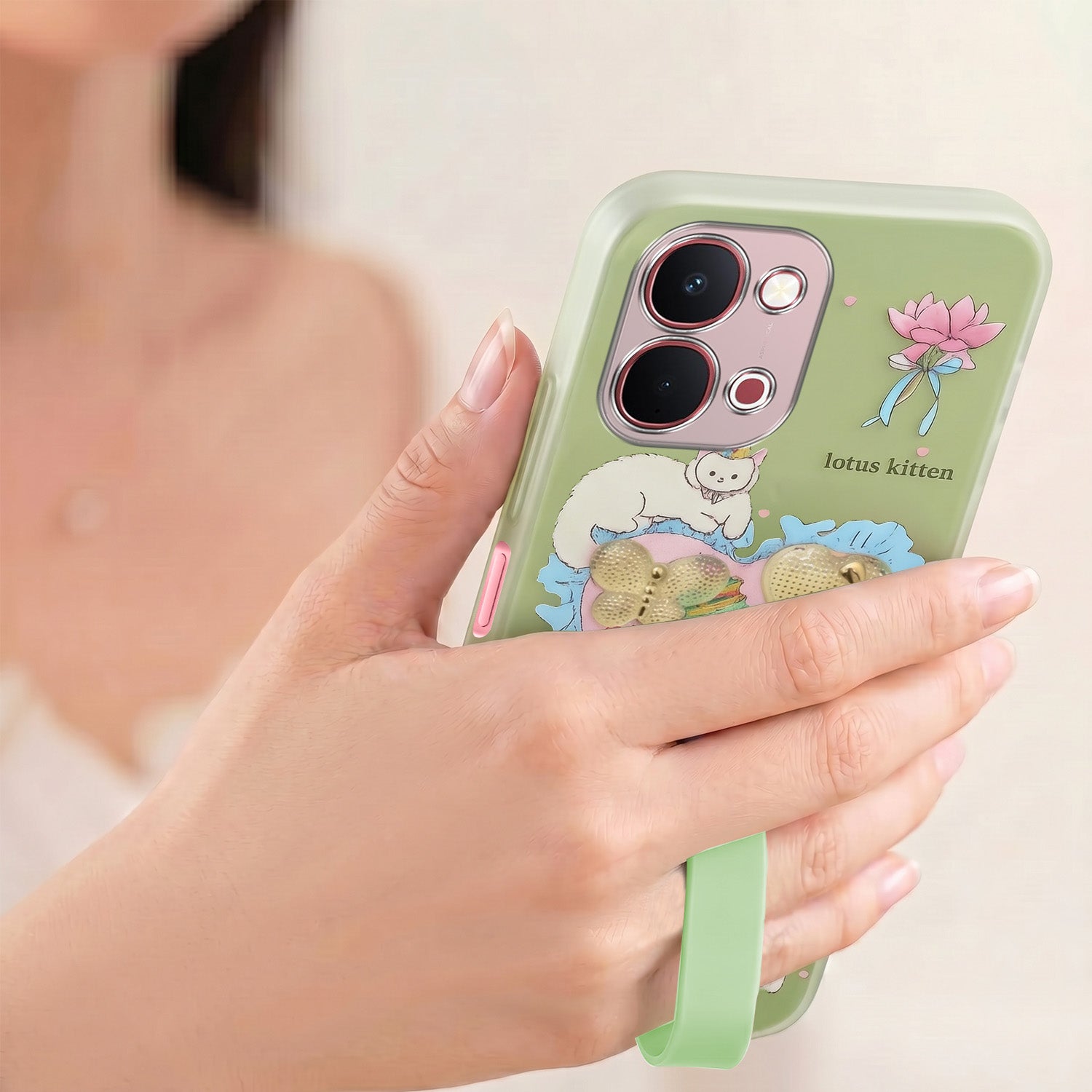 For Vivo Y51 Pro 5G | Vivo T5x Back Cover Case (3D Cute Heart Strap Holder | Camera Protection | Designer Girls Print)