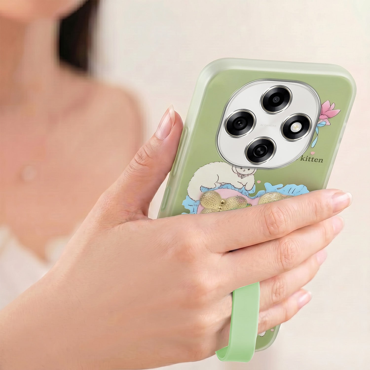 For Oppo F31 Pro Back Cover Case (3D Cute Heart Strap Holder | Camera Protection | Designer Girls Print)
