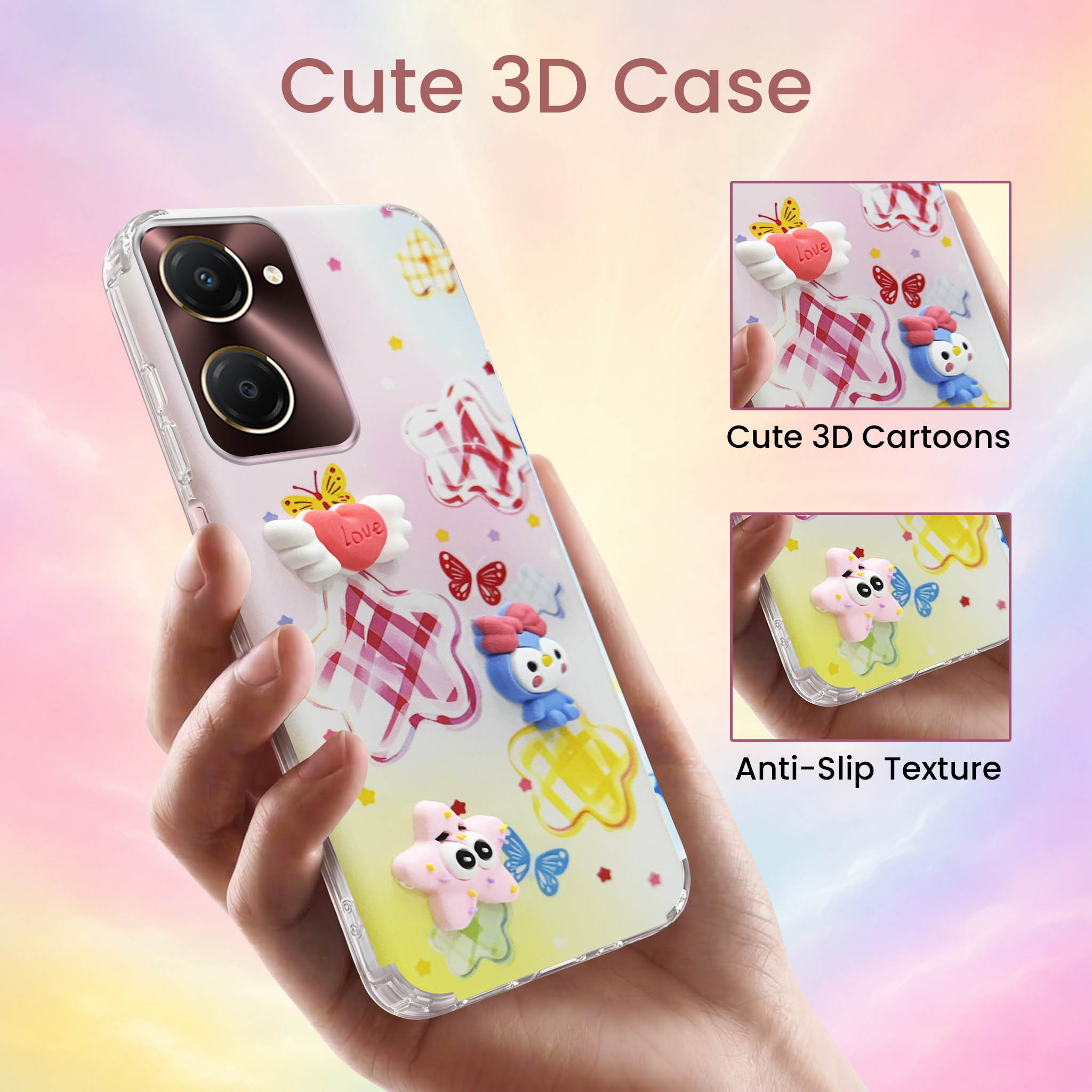 For Vivo iQOO Z9 Lite 5G Back Cover Case (3D Cute Cartoons | Hard Back Side Soft | Matte Premium Finish | HD Printing)