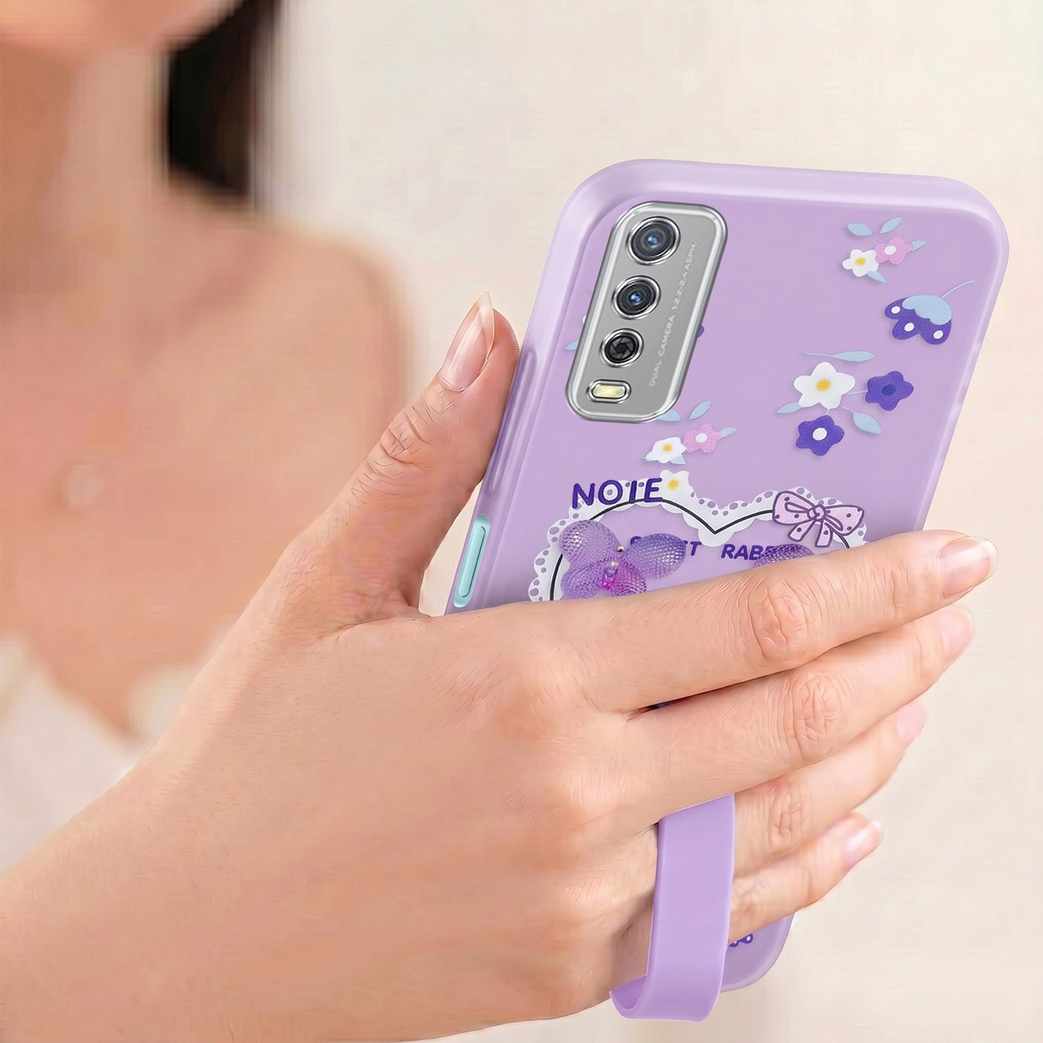 For Vivo Y12s | Y11s | Y12G Back Cover Case (3D Cute Heart Strap Holder | Camera Protection | Designer Girls Print)